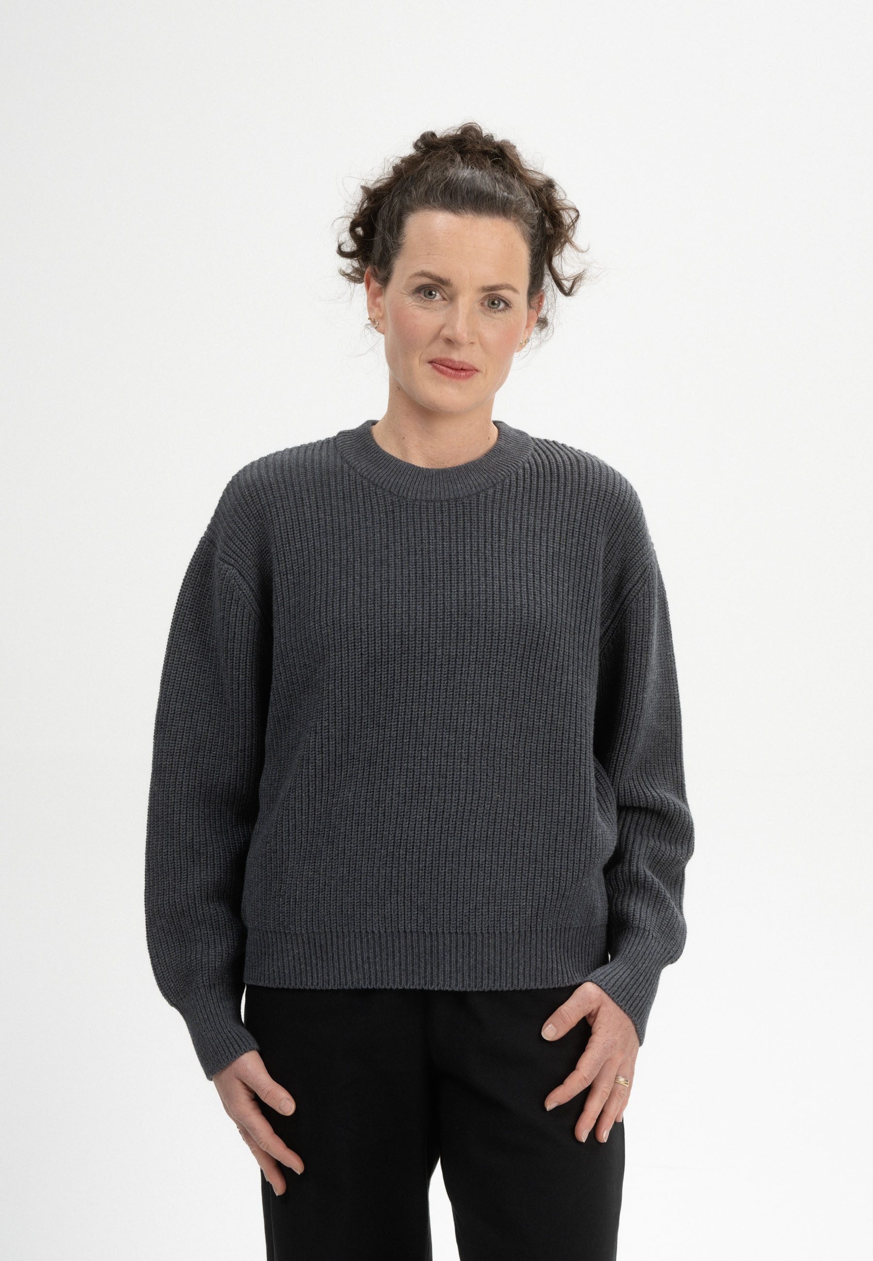 MELA Strickpullover Rippstrick Pullover Style ADAH Gerippter Kragen, Saum und gerippte Bündchen