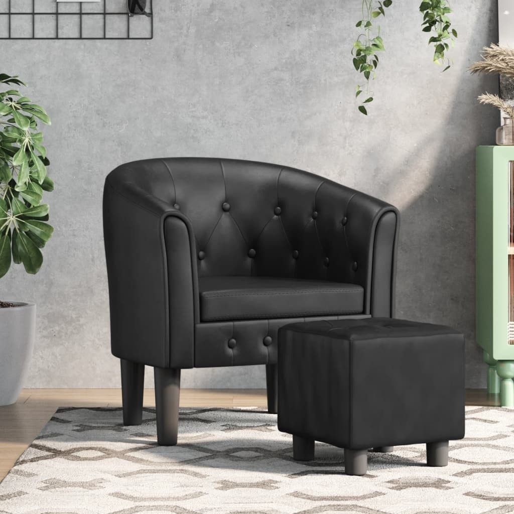 furnicato Cocktailsessel Moderner schwarzer Clubsessel 70x56x68 cm mit Kunstleder und (1-St), Sitzgruppe mit Knopfheftung, Fußhocker und schmutzabweisender Fläche