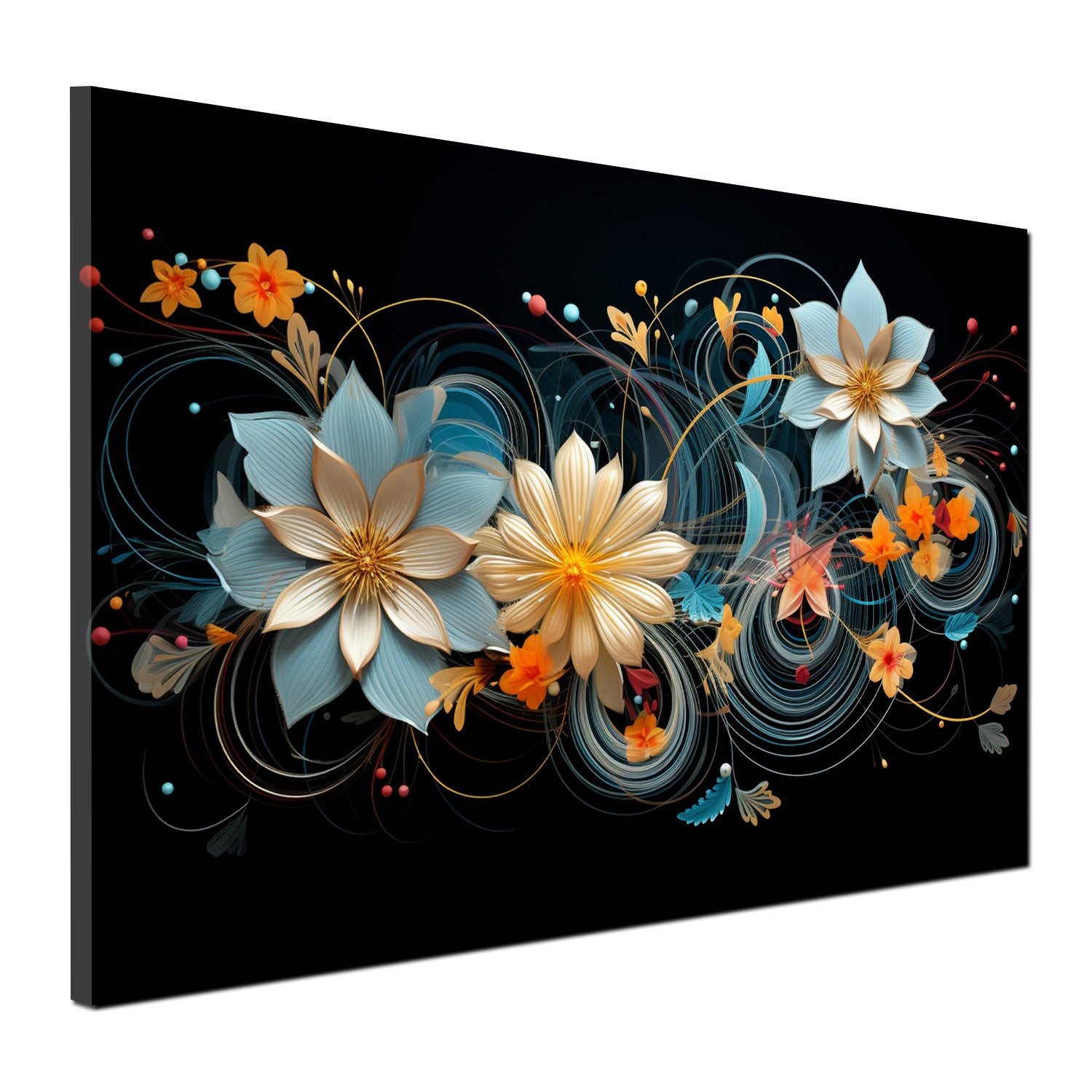 Artedinoi Leinwandbild Blumen elegant Gold Schwarz abstrakt Leinwandbild Kunstdruck XL Deko, Blumen in Schwarz, abstrakt
