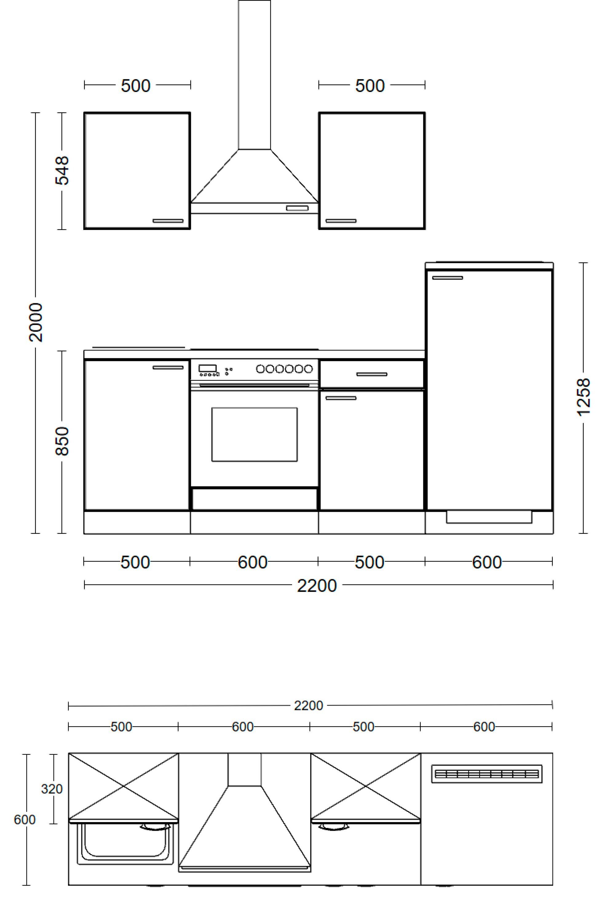 Flex-Well Küchenzeile Lucca, wahlw. mit E-Geräten, Breite 220 cm, viele Farbvarianten erhältlich