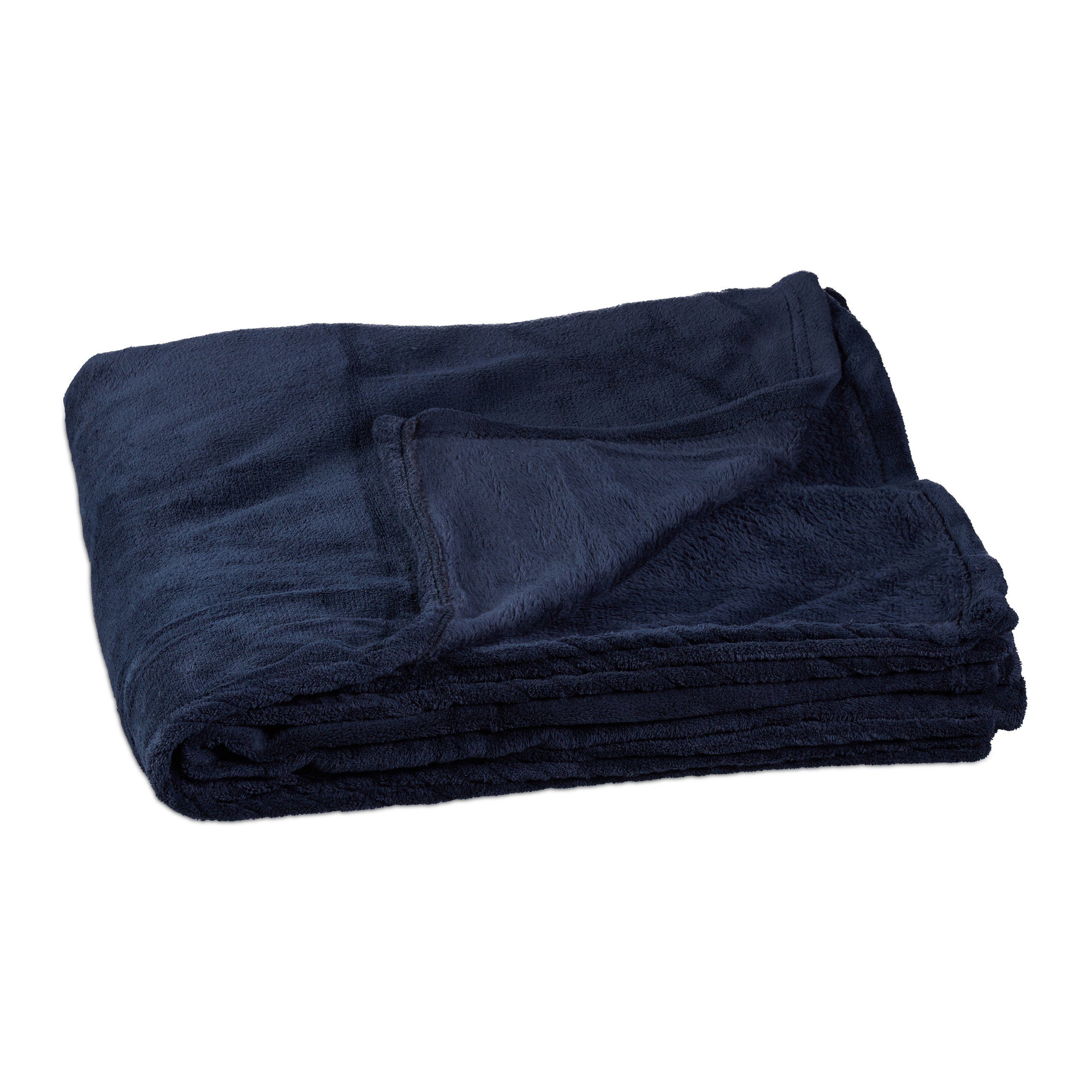 Wohndecke 1 x Kuscheldecke Fleece dunkelblau, relaxdays | Wohndecken