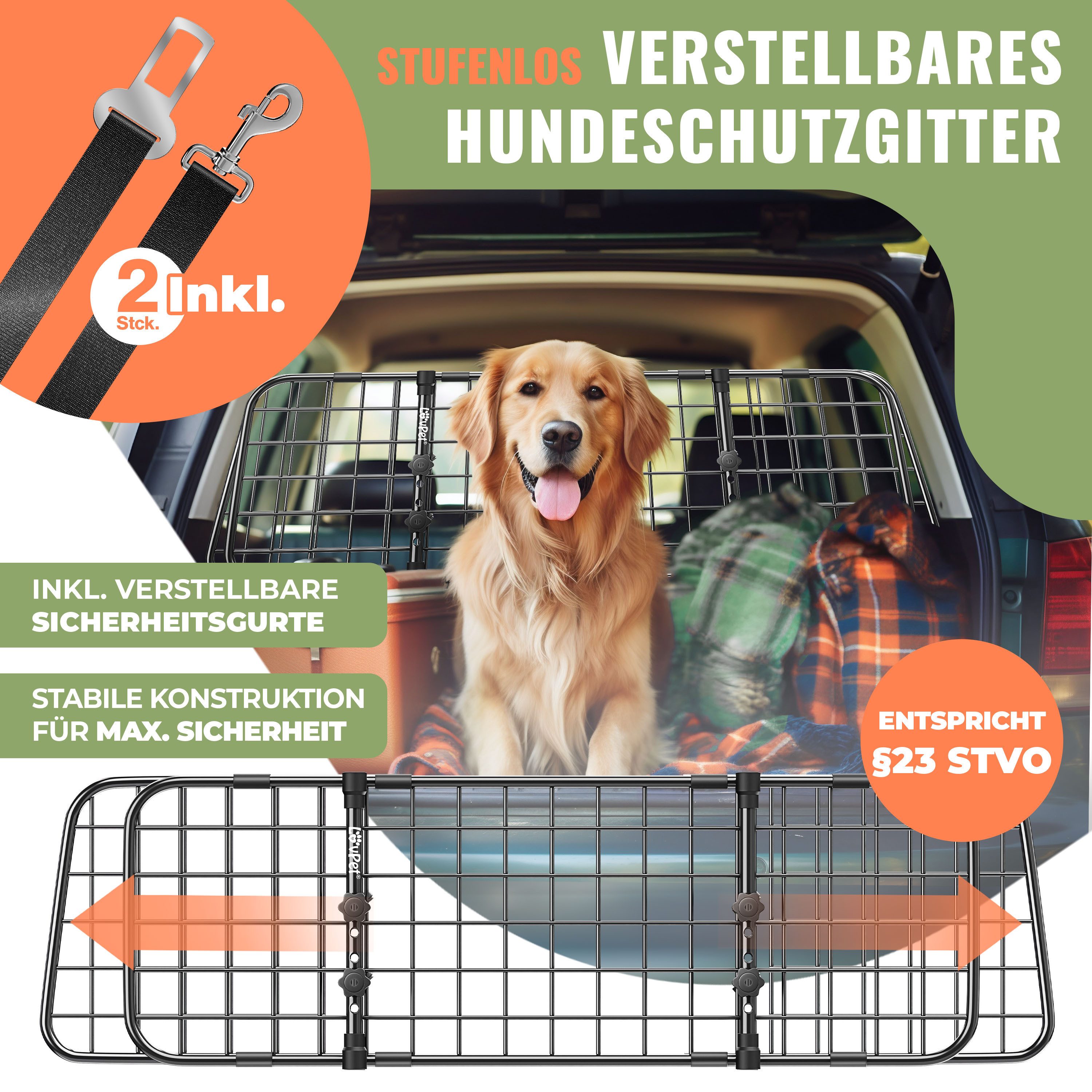 Lovpet Hundegitter, Trenngitter Auto Kofferraum Schutzgitter verstellbar Kofferraumgitter