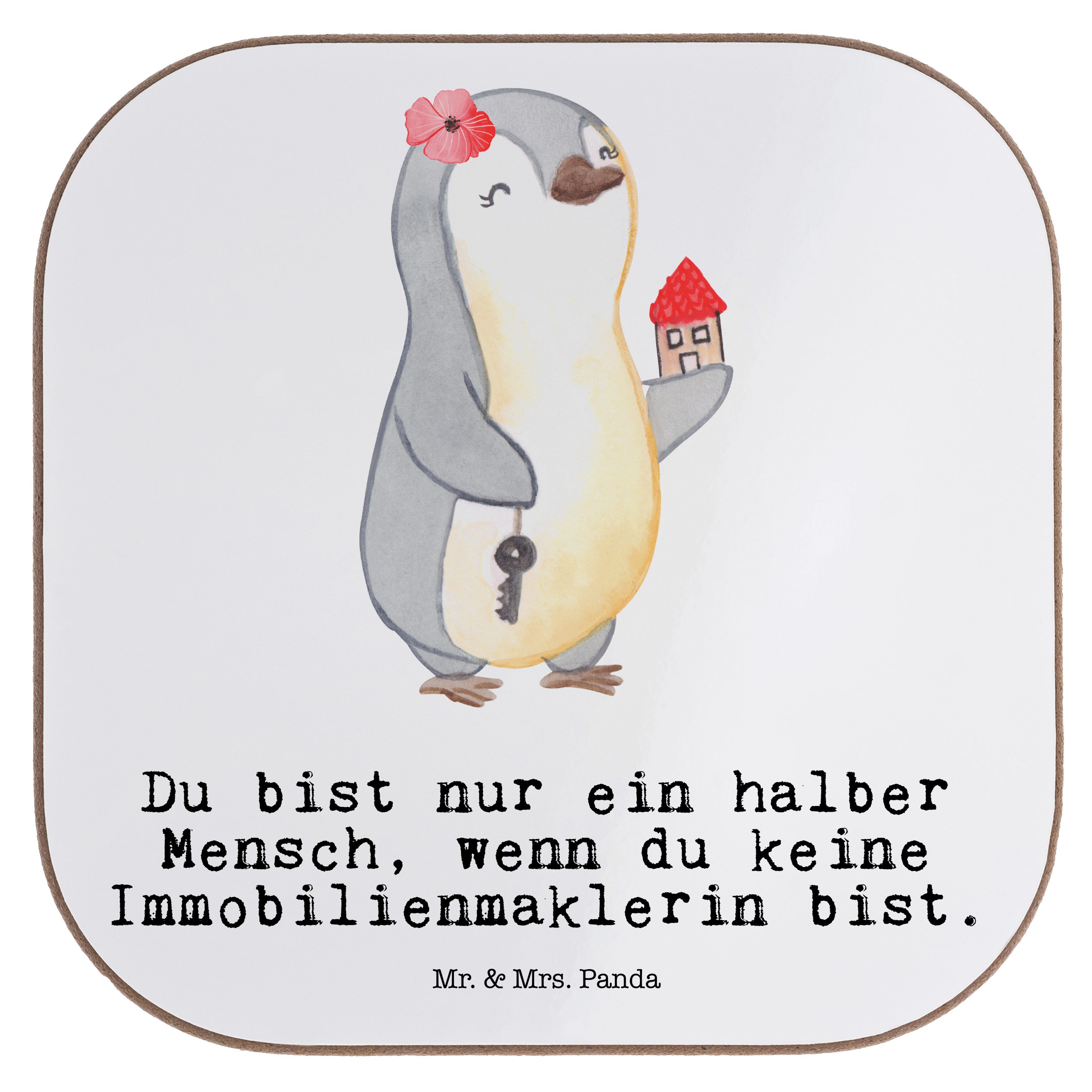 Mr. & Mrs. Panda Getränkeuntersetzer Immobilienmaklerin mit Herz - Weiß - Geschenk, Dankeschön, Immobilien, 1-tlg.
