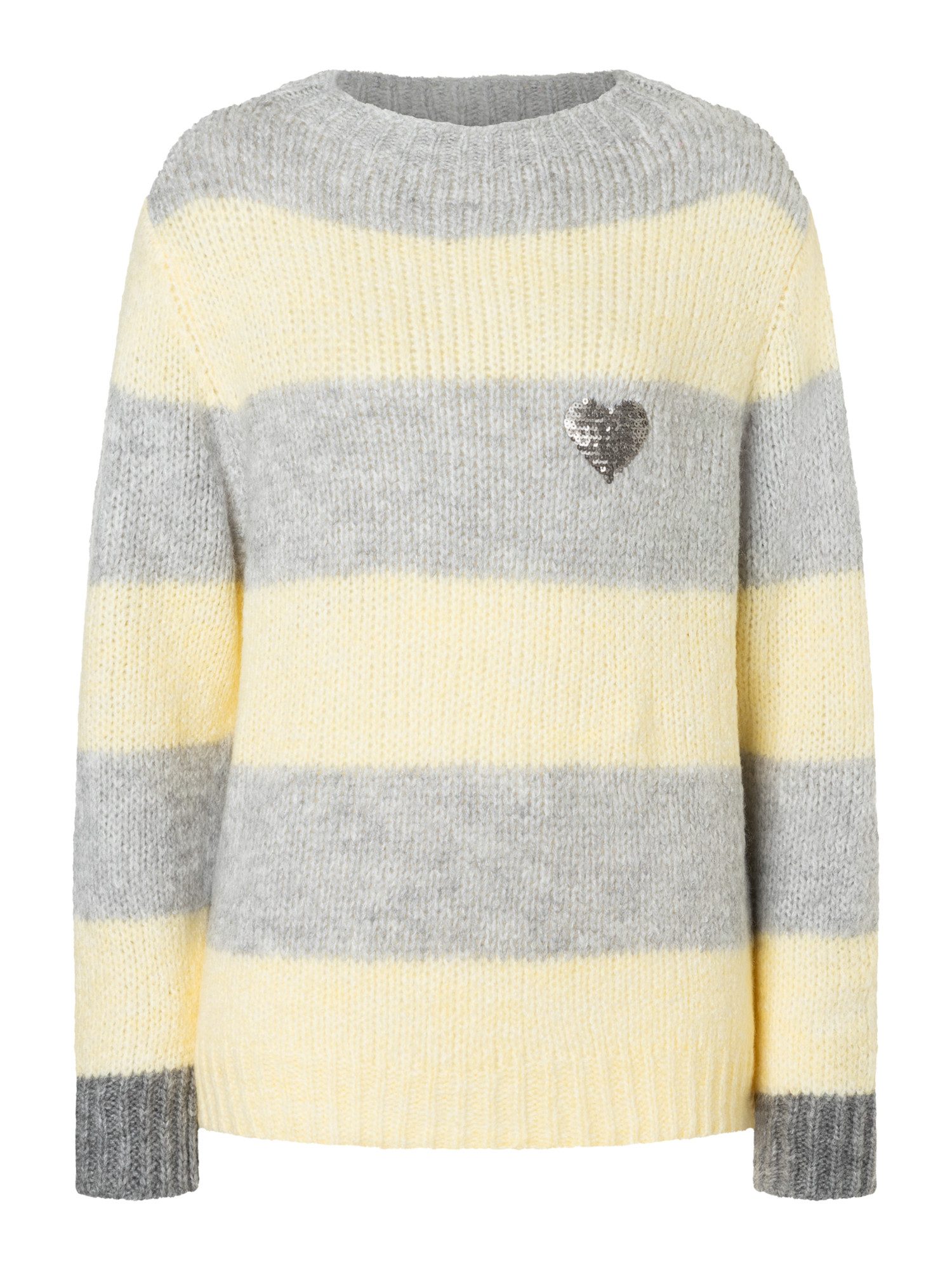 MORE&MORE Rundhalspullover kuscheliger Streifenpullover, Paillettenherz günstig online kaufen