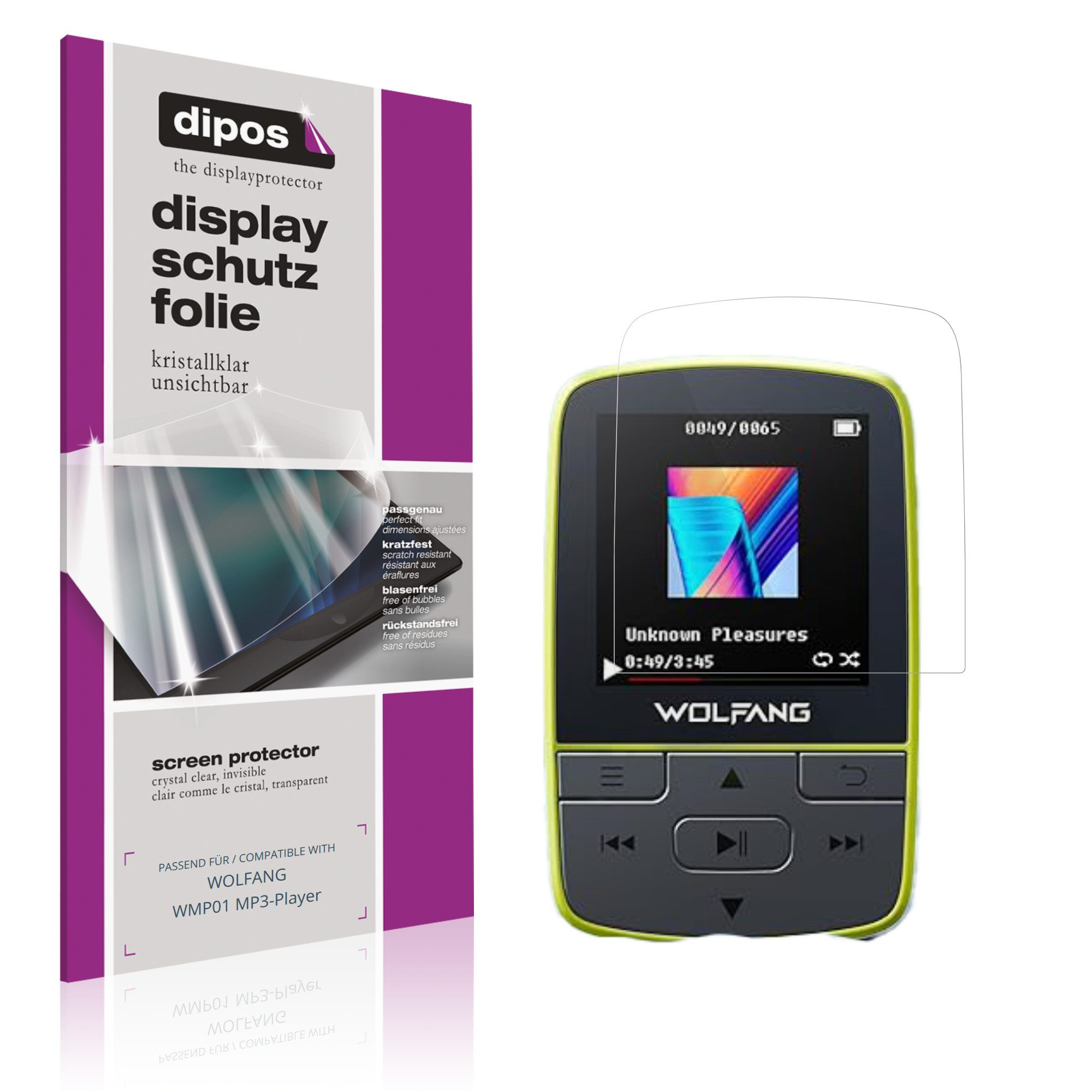 dipos Displayschutzfolie Schutzfolie für WOLFANG WMP01 MP3-Player, 4 Stück, Displayschutz Schutz Folie Made in Germany