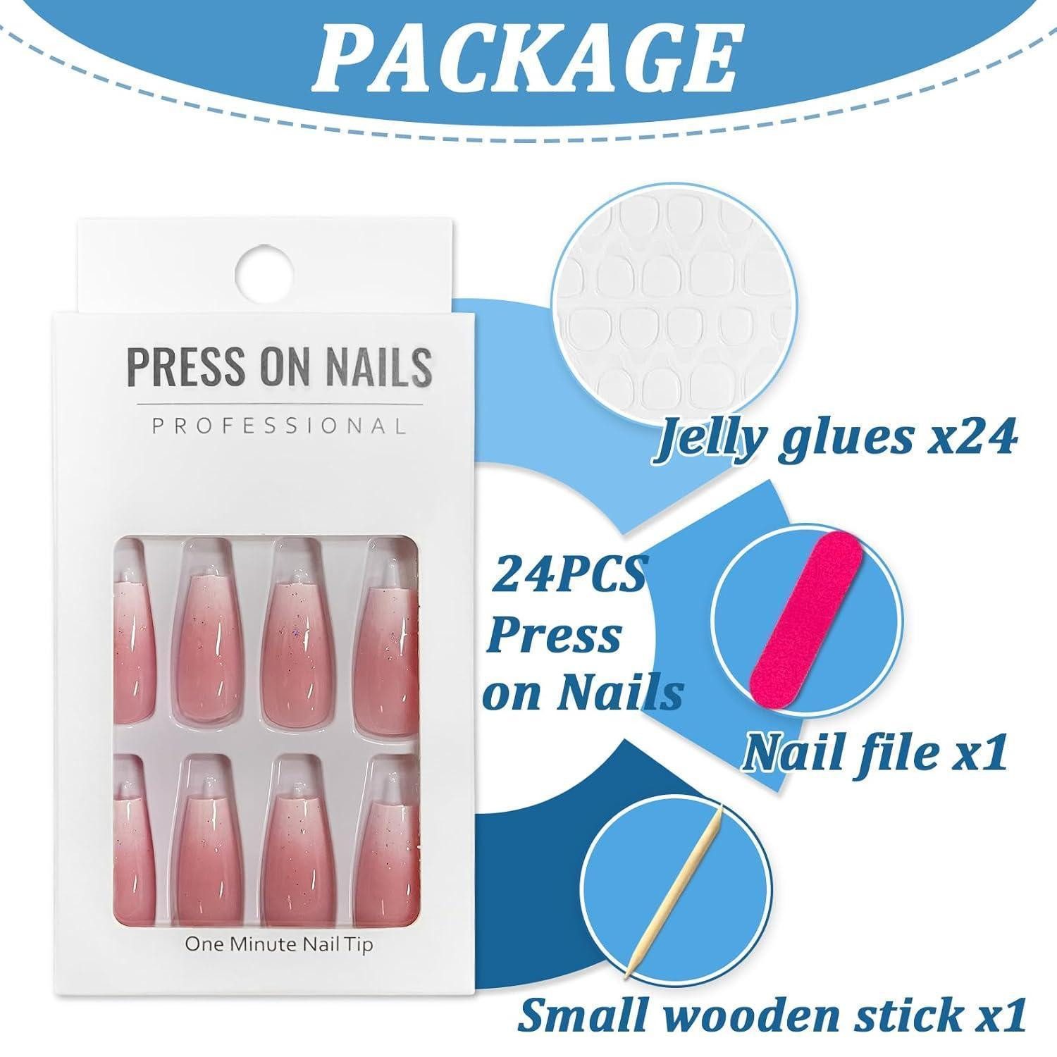 LuxusKollektion Kunstfingernägel 24 Nägel Aufkleben Kurze French Nails Rosa Ballerina Acryl Full Cover – Bild 5 von 5