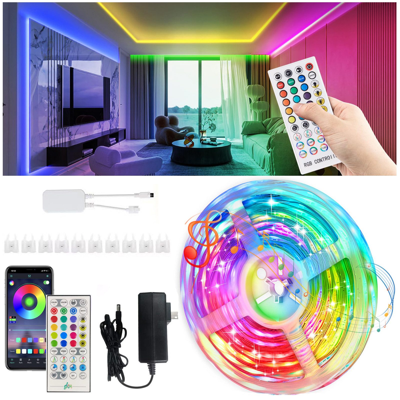 LED-Streifen LED-Stripes RGB LED-Neon LED-Lichterketten Lichtleiste APP Dimmbar,DIY