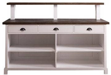 Casa Padrino Barschrank Landhausstil Theke mit 3 Schubladen Weiß / Dunkelbraun 180 x 68 x H. 120 cm - Landhausstil Möbel