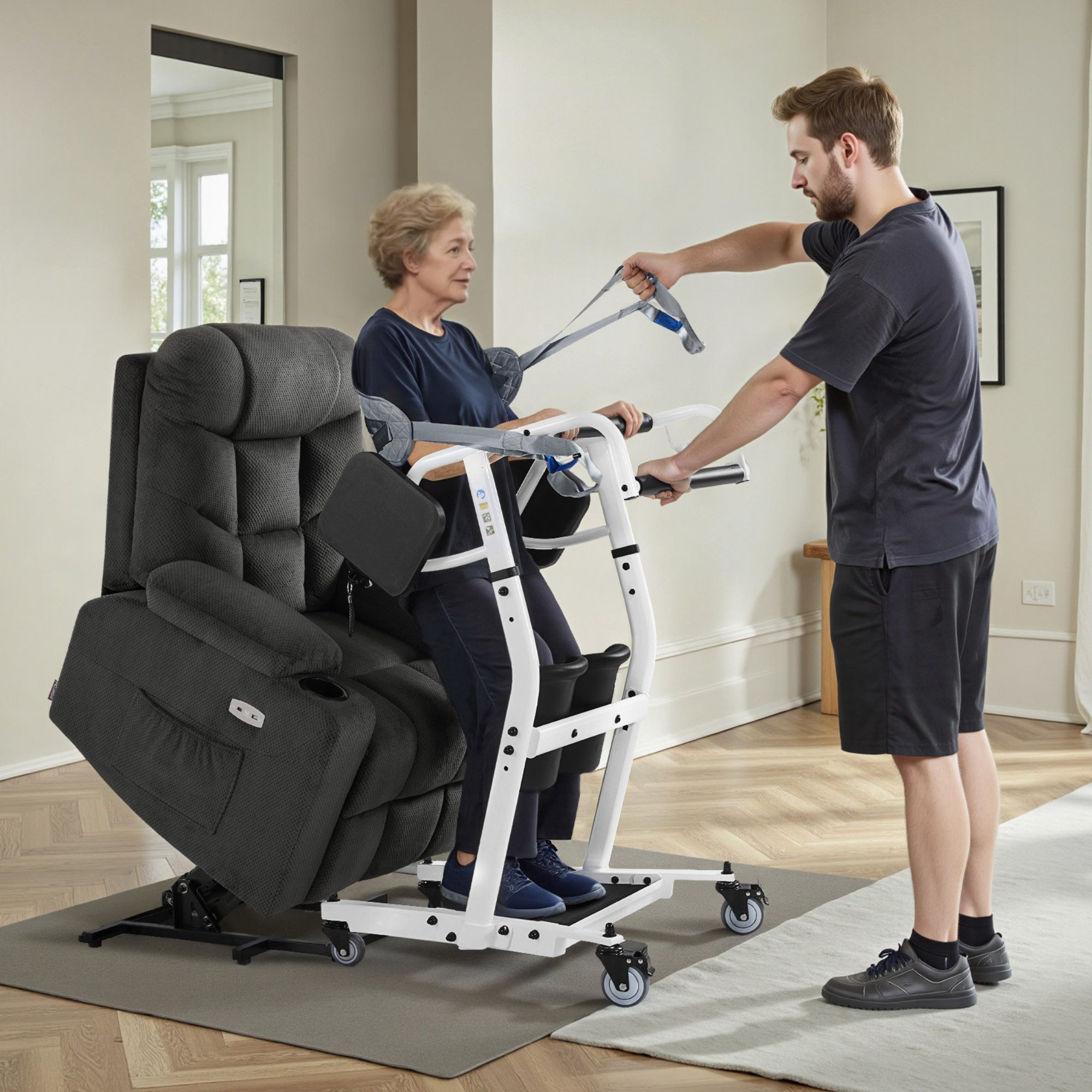 MCombo Bett - Aufstehhilfe M MCombo Patientenlifter Aufstehhilfe Transferhilfe Senioren, 180KG, Gehhilfe Rollstuhl 86*64*118 CM