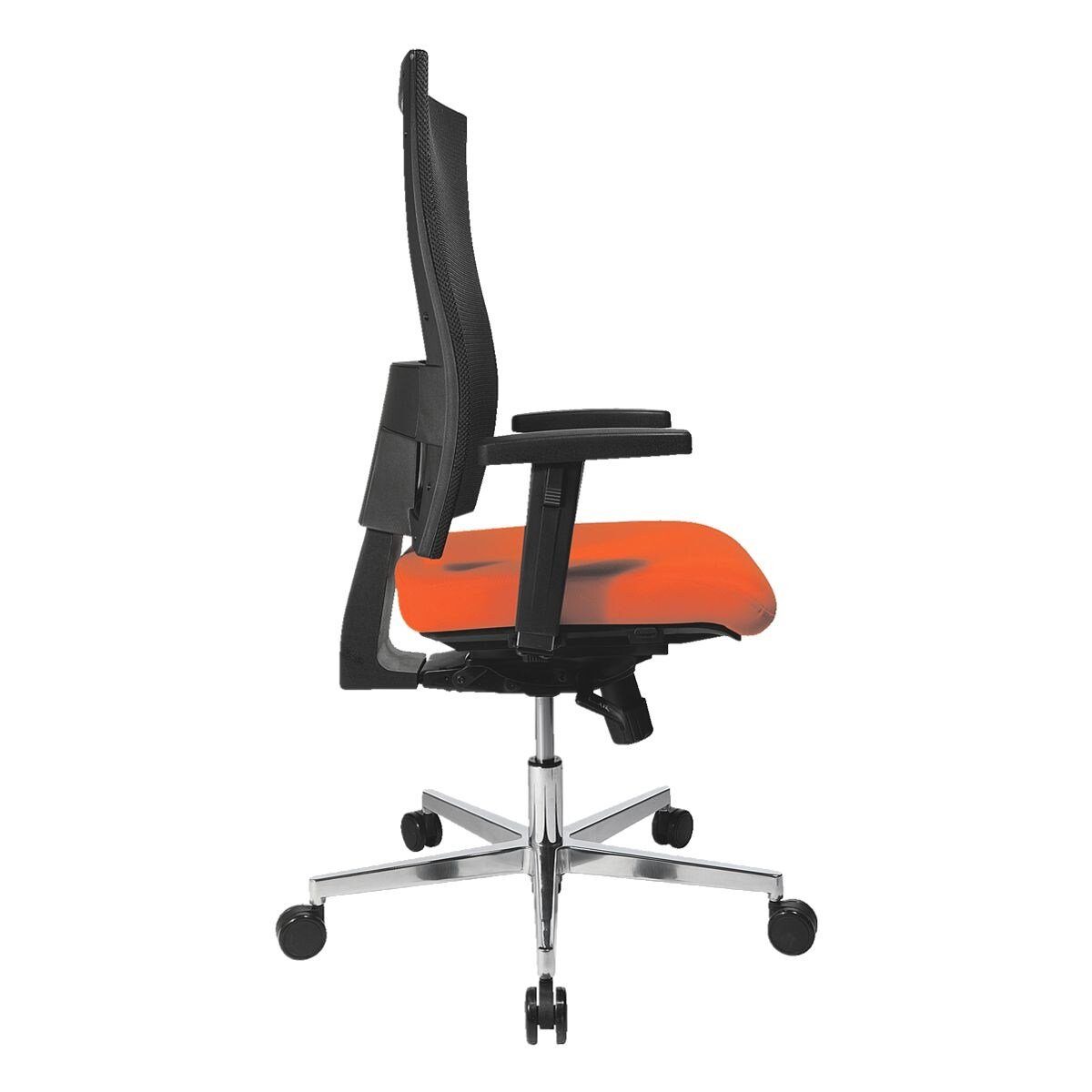 TOPSTAR Schreibtischstuhl Plus, Sitness Armlehnen, Netzlehne und orange-schwarz Flachsitz X-Pander mit