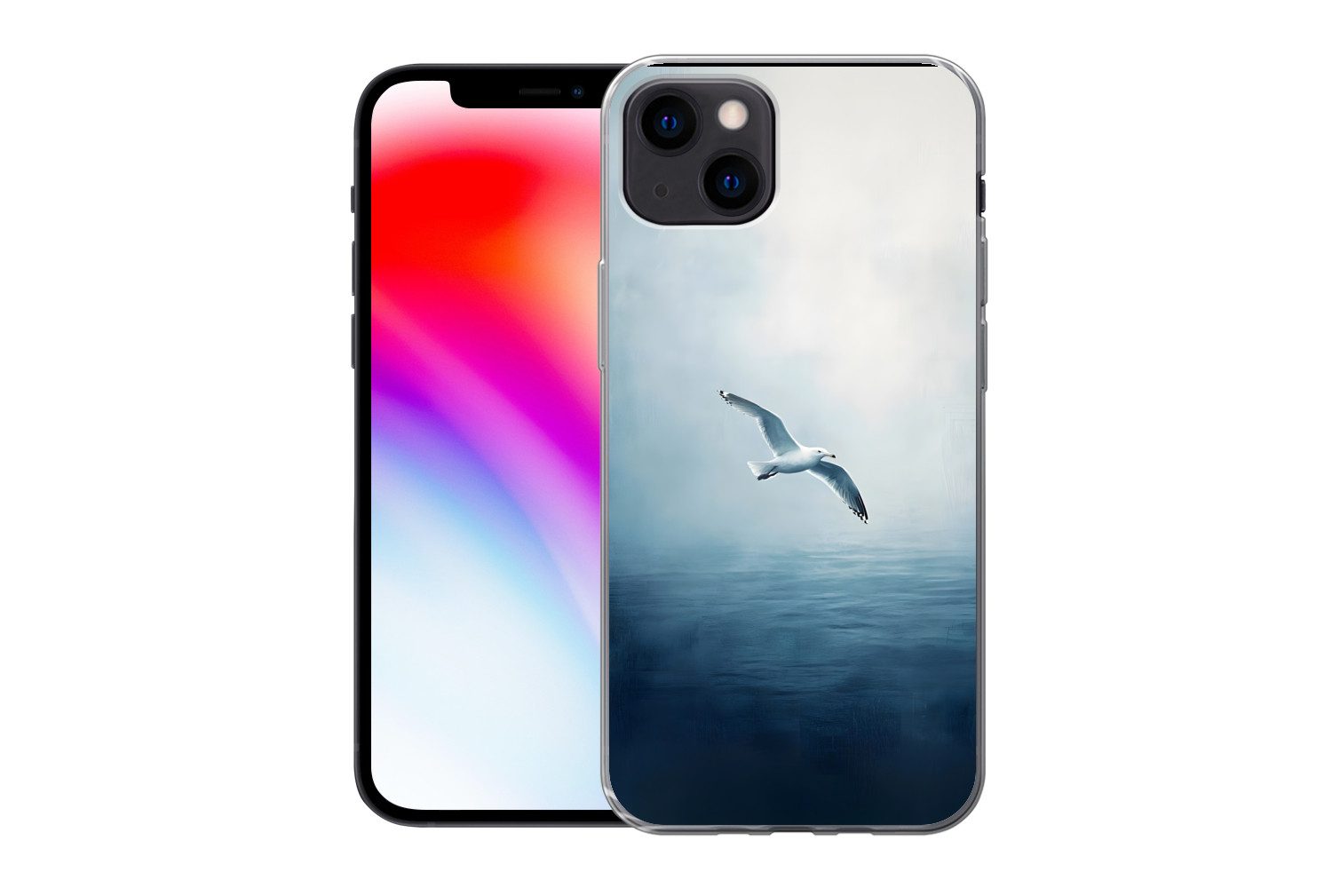 MuchoWow Handyhülle für Apple iPhone 13 Möwe - Weiß - Meer - Neblig, Smartphone-Bumper, Print, Handy Schutzhülle Dünn