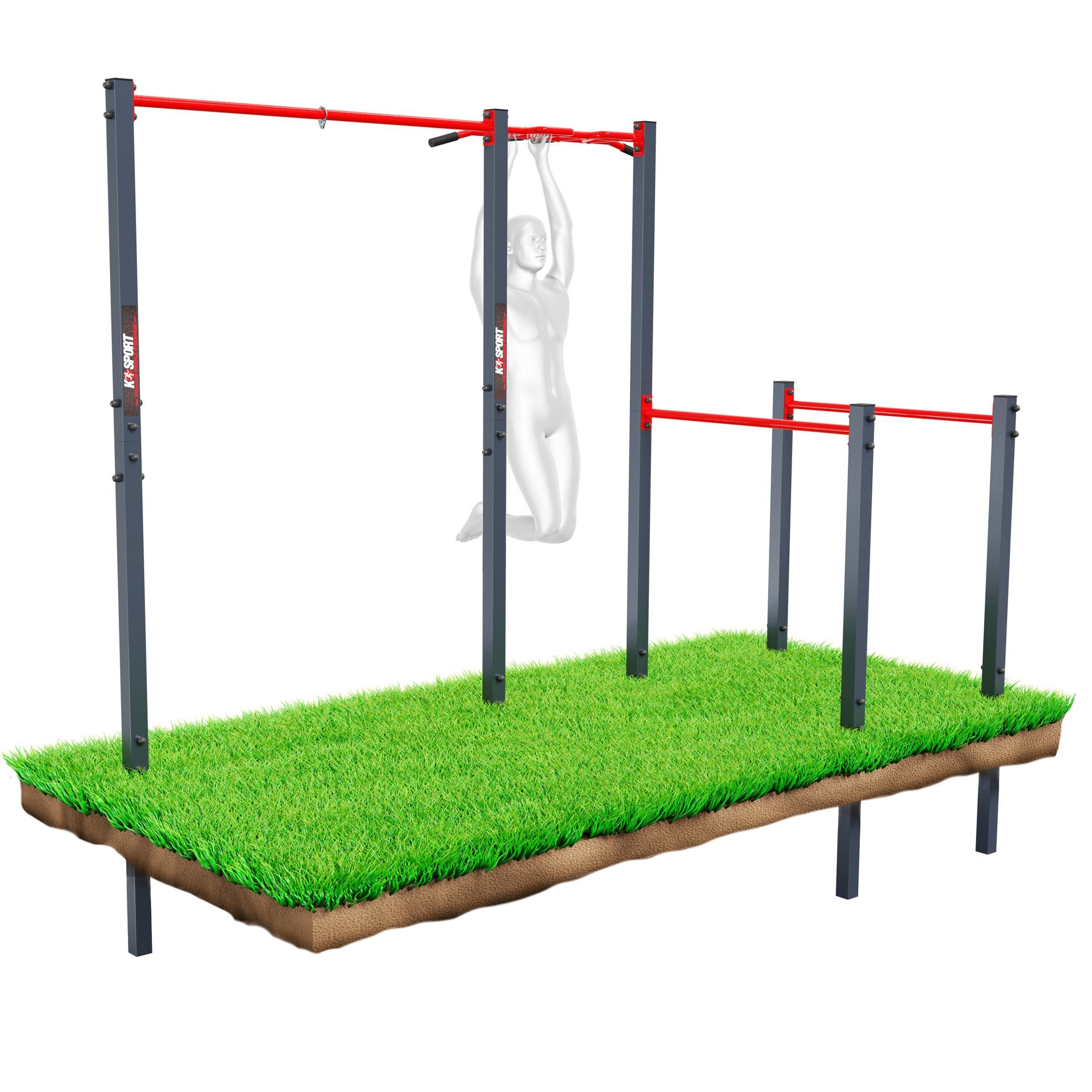 K-SPORT Klimmzugstange OUTDOOR Klimmzugstange + Dip Station bis 150 kg belastbar (Pull-Up Bar mit Dip Stange, Wetterfeste Kraftstation), Made in EU