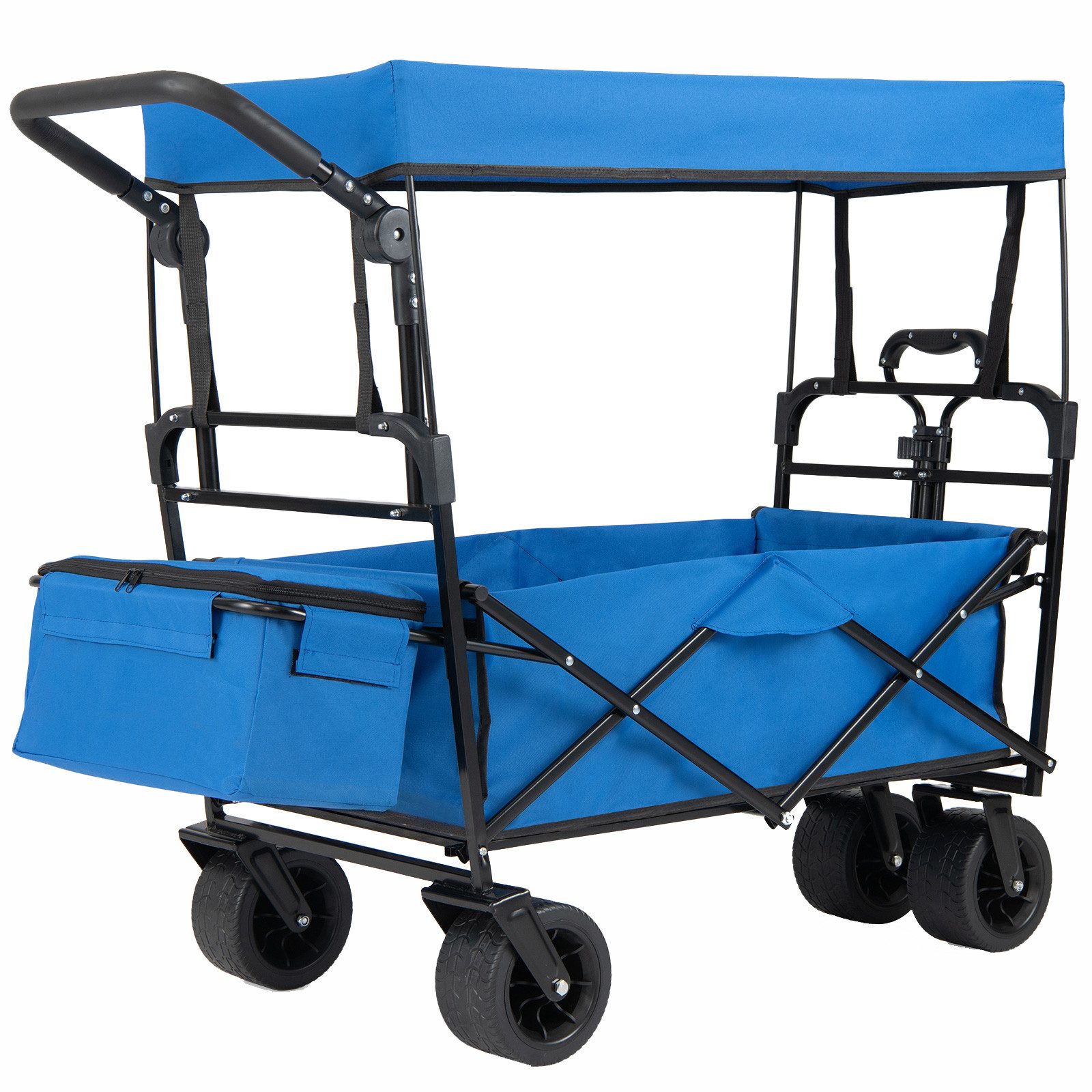 KOMFOTTEU Bollerwagen, mit 4 Rädern, abnehmbarem Dach, Korb, Griff & Schiebestange