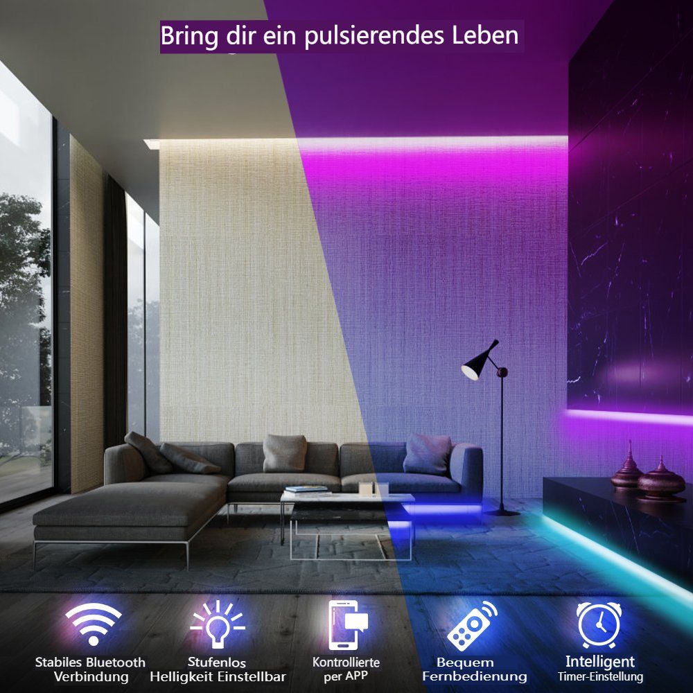 Lichterkette 5m Stripe Farbwechsel dimmbar LED Fernbedienung, SMD, RGB Insma mit Streifen 5050 bluetooth-Controller, LED Licht-Band