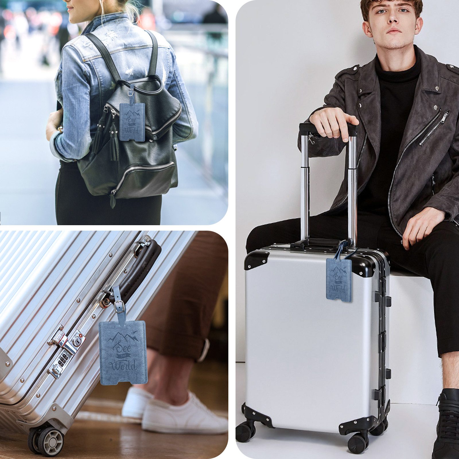 Fintie Mini Geldbörse Reisepasshülle und Gepäckanhänger Set, Reisepass Impfpass Hülle, mit RFID Blockier, Kofferanhänger mit Adressschild für Koffer