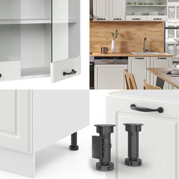 Livinity® Küchenzeile R-Line, Weiß Landhaus/Weiß, 300 cm, AP Marmor