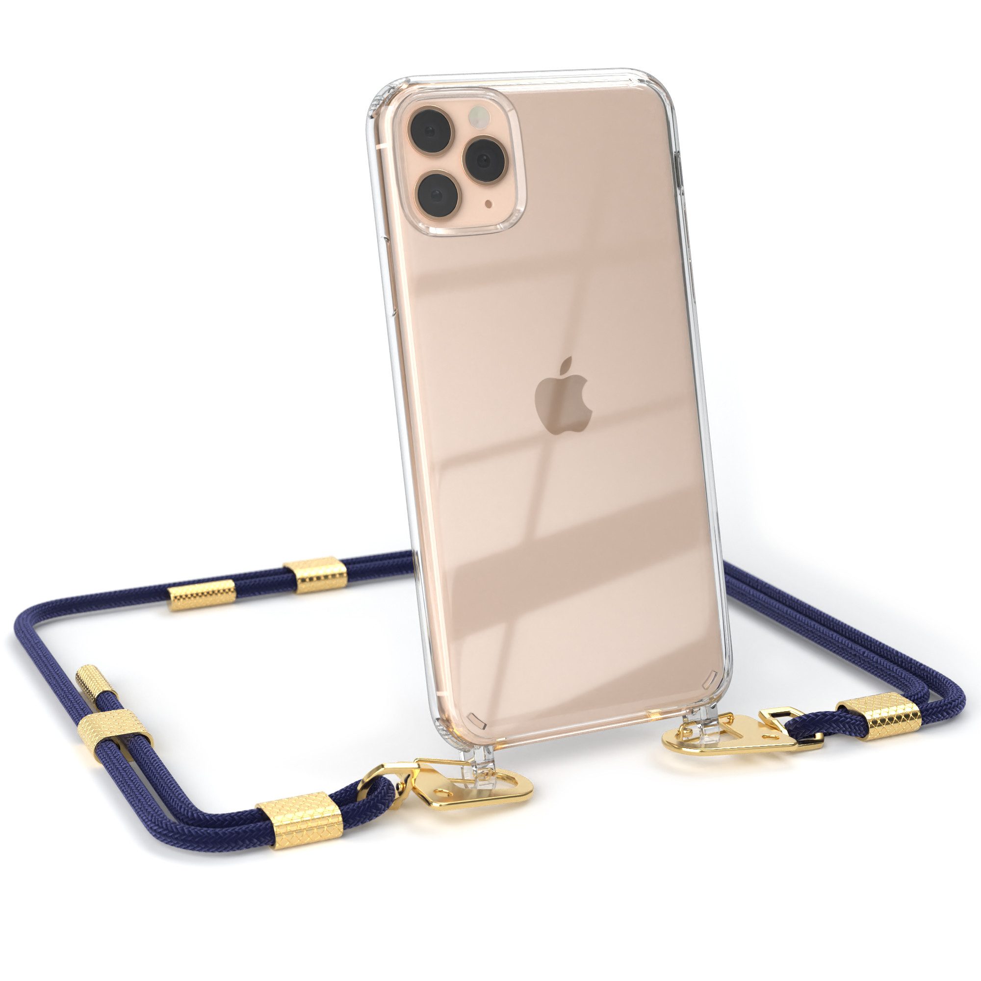 EAZY CASE Handykette Silikonhülle mit Kette für Apple iPhone 11 Pro Max 6,5 Zoll, Hülle mit Band 2in1 Handyband Etui Case mit Kordel Dunkelblau Navy