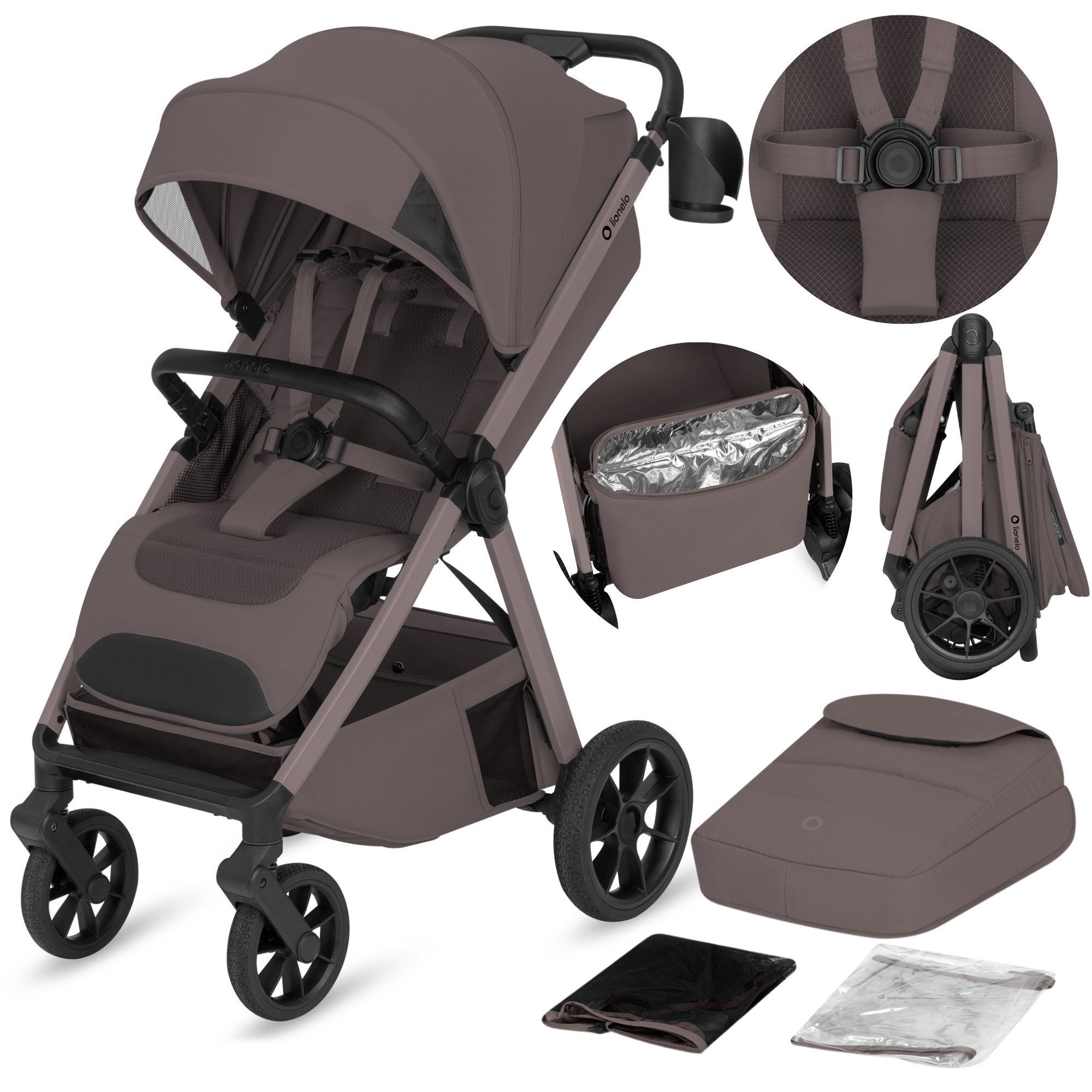 lionelo Kinder-Buggy BETT, (Set), Dri-Seat/ThermBag/inGrip/Click&Ride/XXL-Verdeck UPF50+