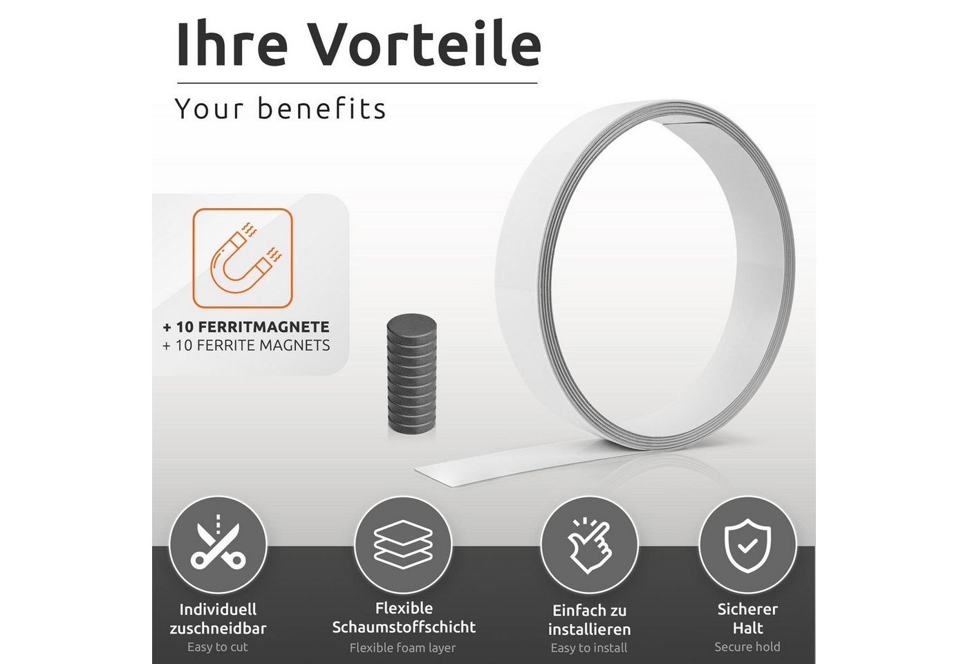Thumbnail - ECENCE Magnet 3m Metallband selbstklebend starke Haftung mit 10x