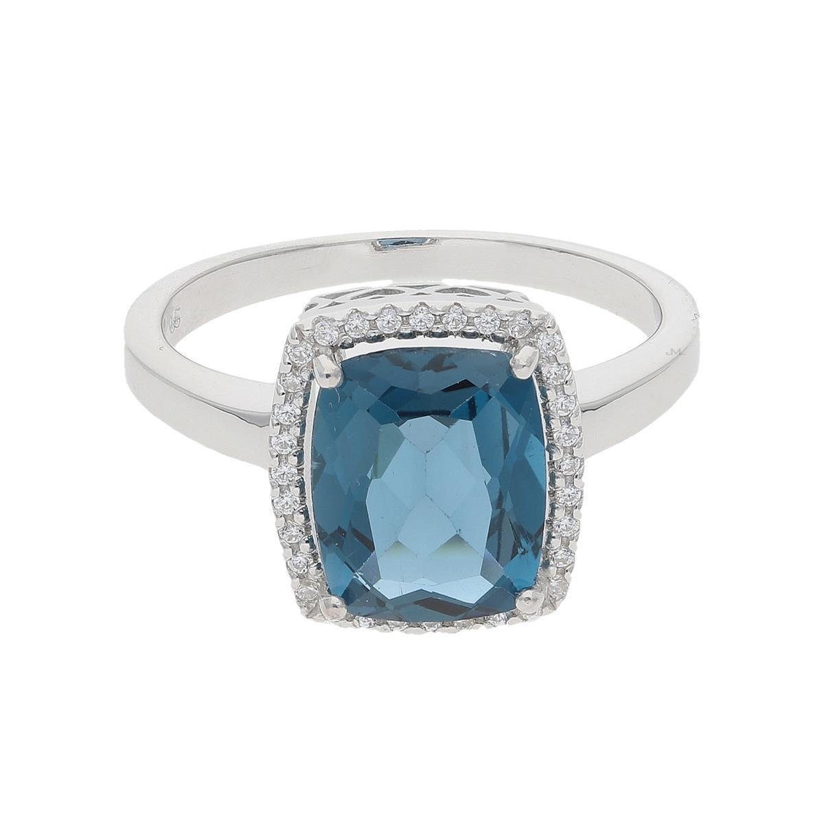 JuwelmaLux Fingerring Ring Silber Blautopas London Blue, Zirkonia, inkl.  Schmuckschachtel