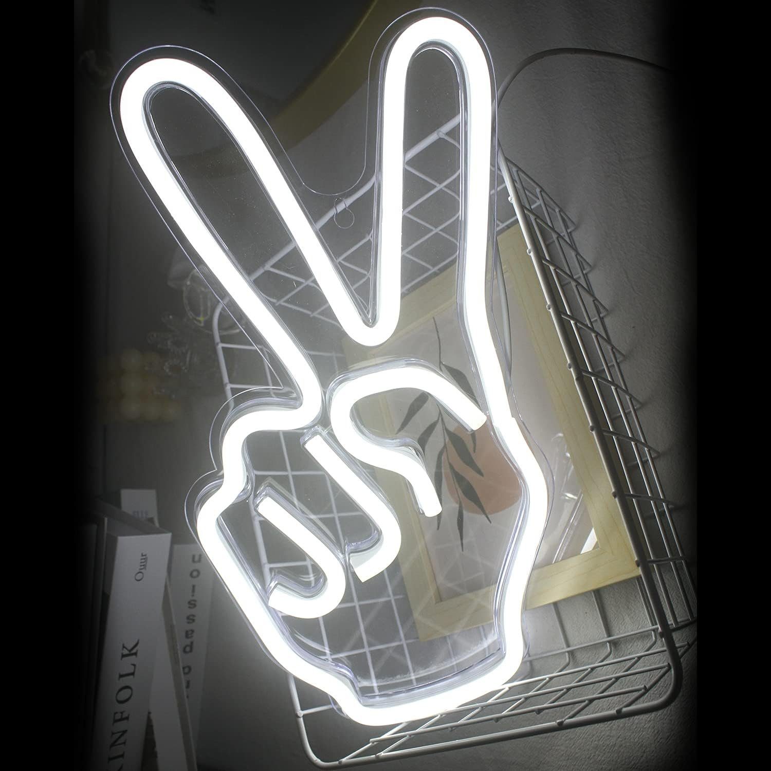 zggzerg LED Licht Sign Peace Gesture Neon Stirnlampe (1-St) LED Wandleuchten Wandschild Victory