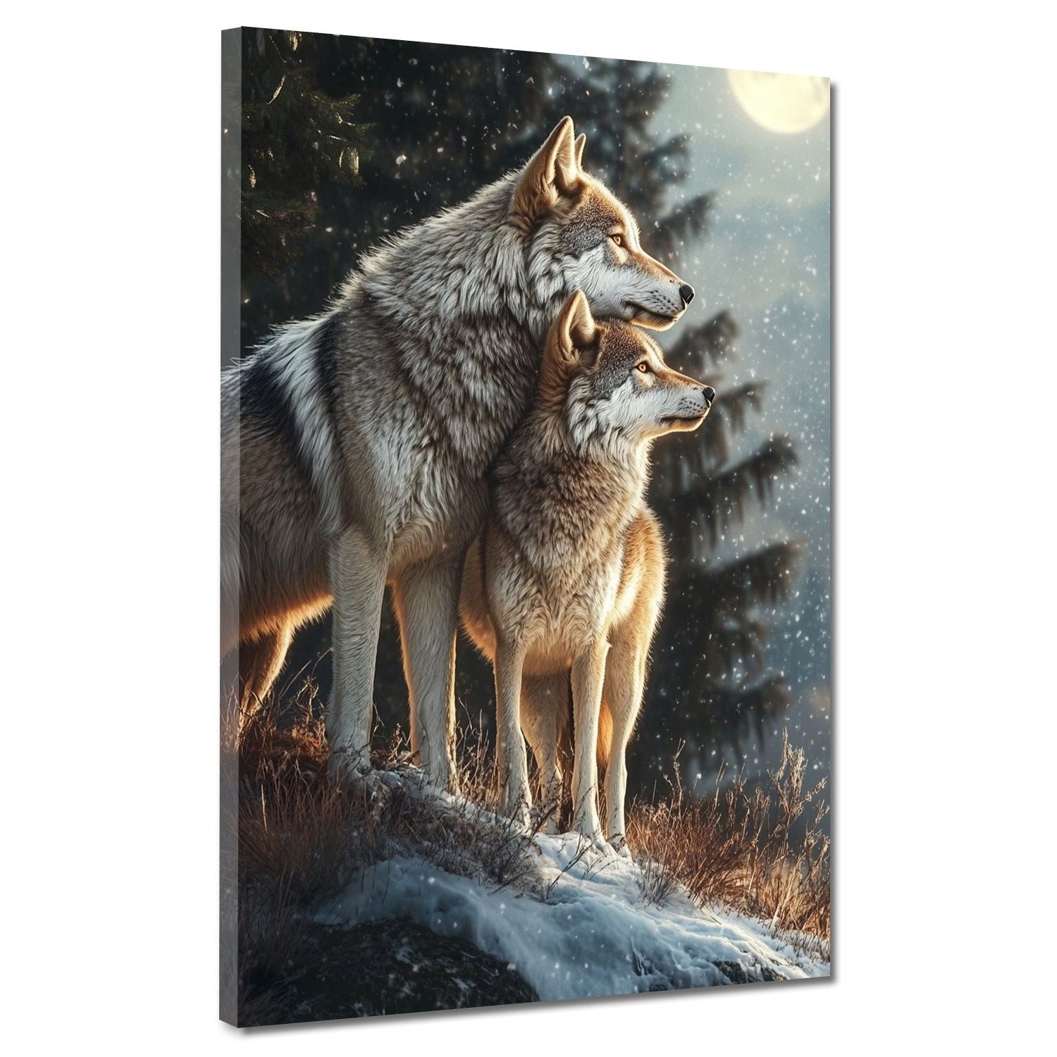 Artedinoi Leinwandbild Zwei Wölfe im Schnee Waldromantik Leinwandbild Wandbild Kunstdruck XL