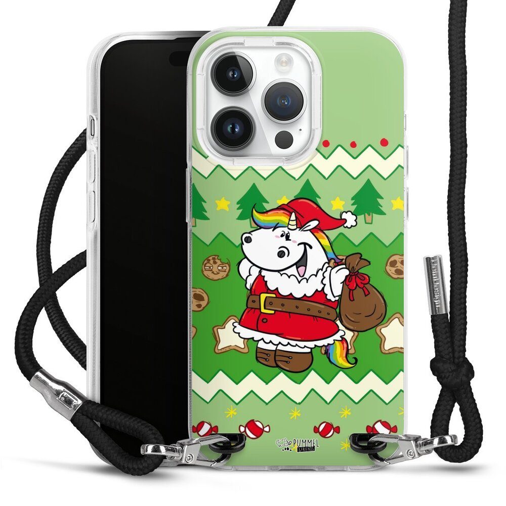 DeinDesign Handyhülle Ugly Christmas Pummeleinhorn Grün, Apple iPhone 14 Pro Handykette Hülle mit Band Case zum Umhängen