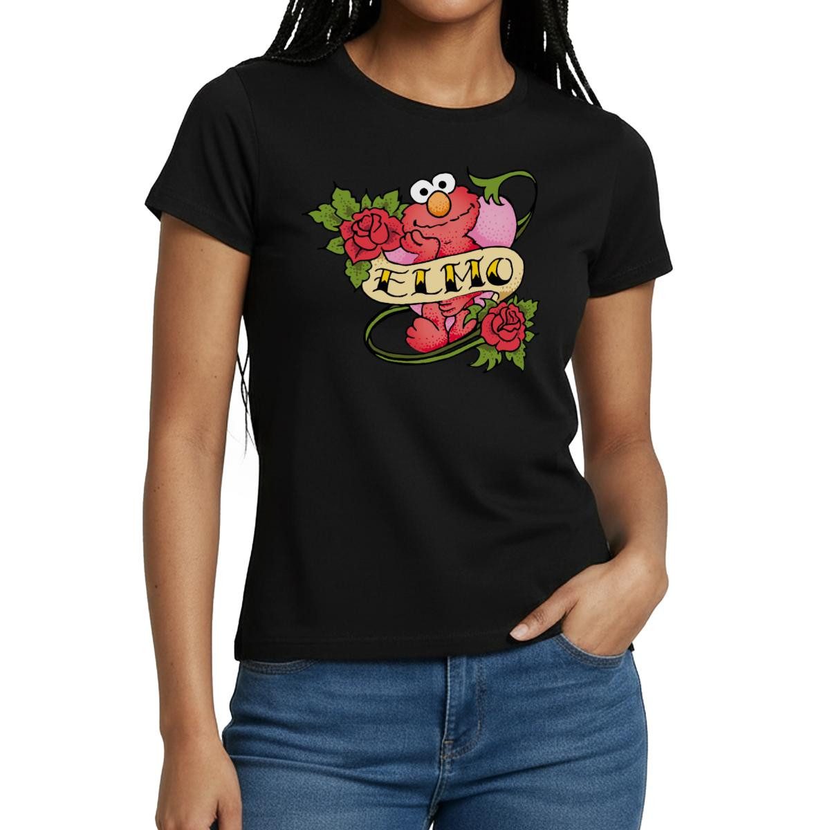 Spreadshirt T-Shirt Sesamstraße Elmo Tattoo Vintage Herz Frauen T-Shirt (1-tlg)
