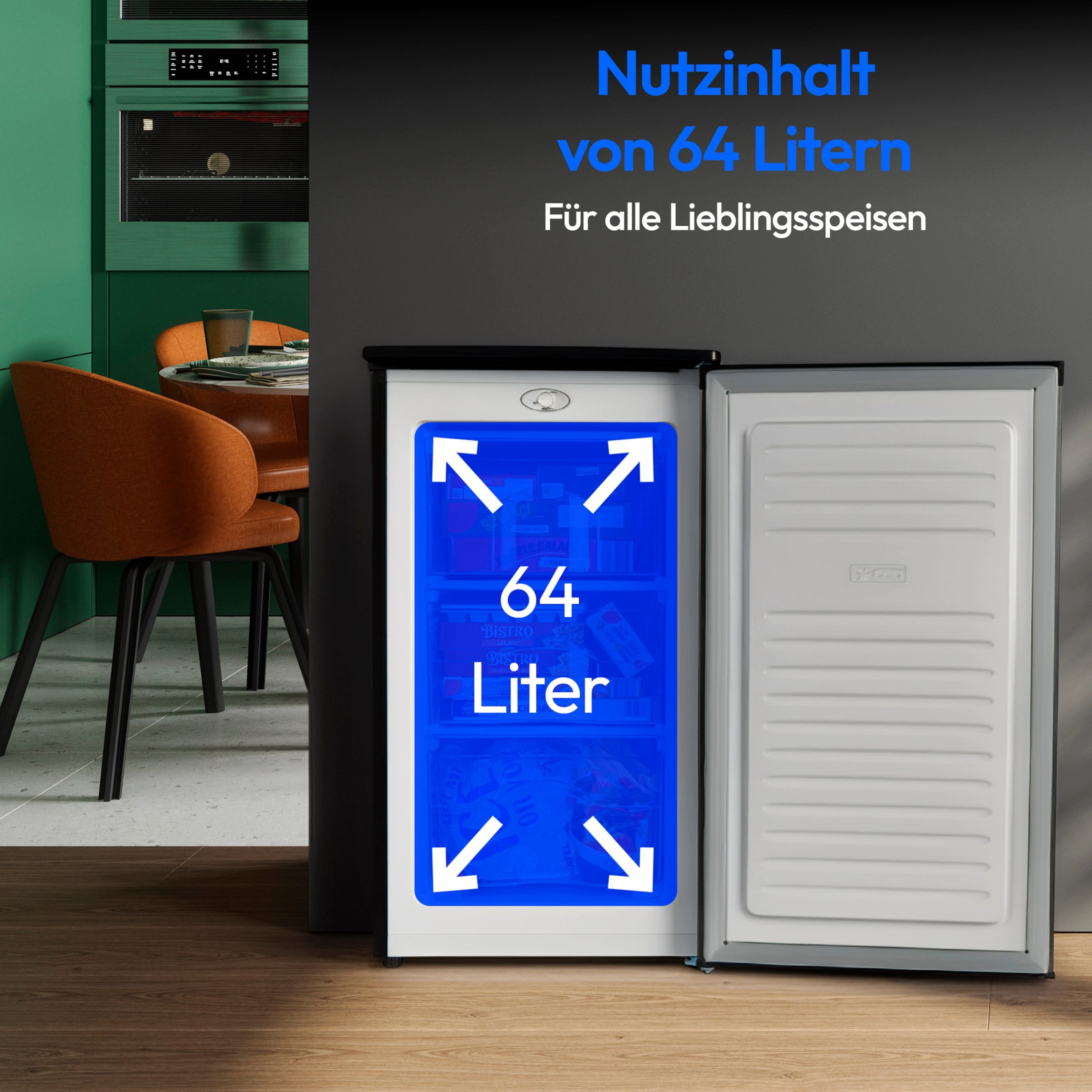 Medion® Gefrierschrank MD37688, 84 cm hoch, 48 cm breit, 64 Liter, 3 transparente Schubladen, Türanschlag wechselbar