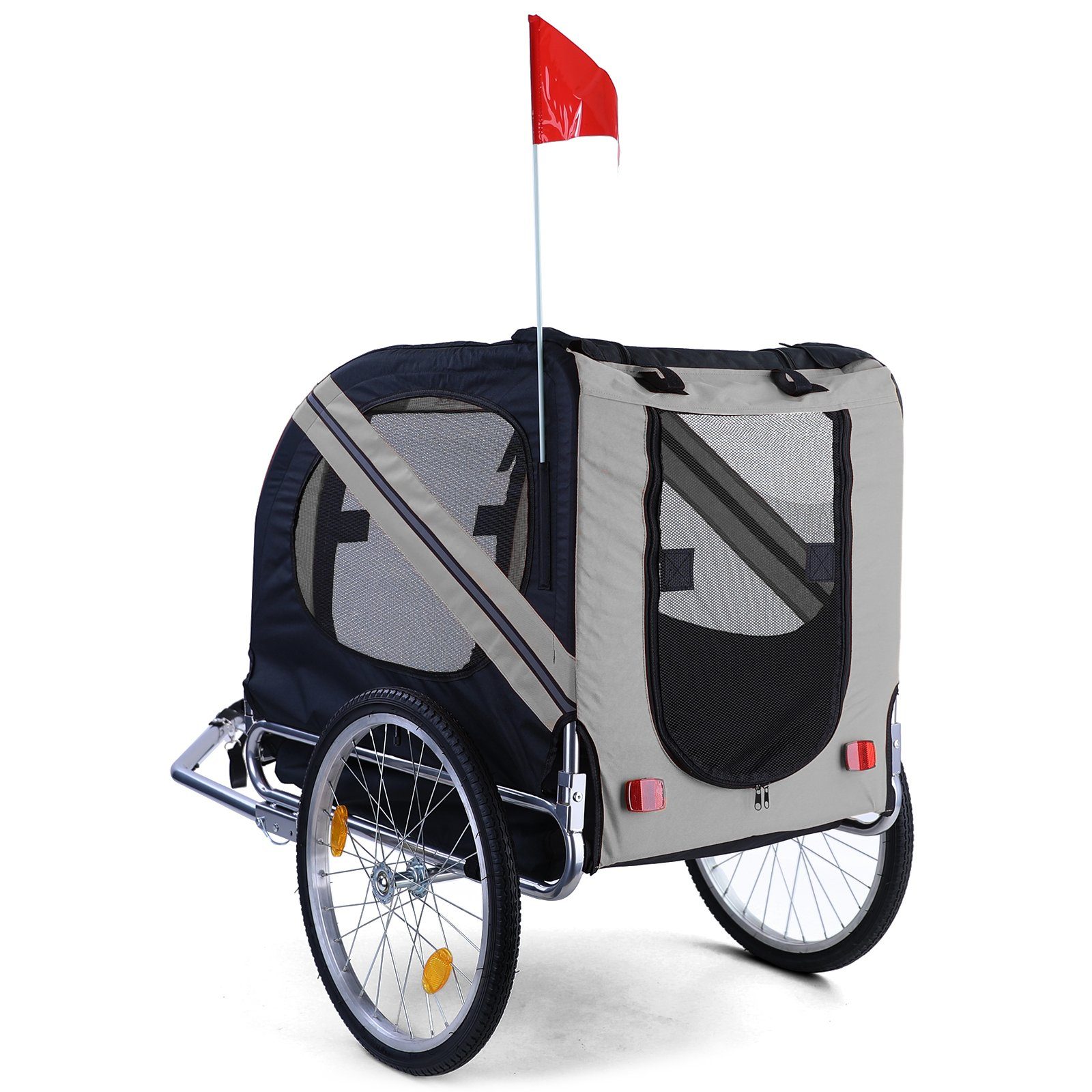 RAMROXX Fahrradhundeanhänger Hundeanhänger klappbar für Haustiere bis 40Kg Grau Schwarz