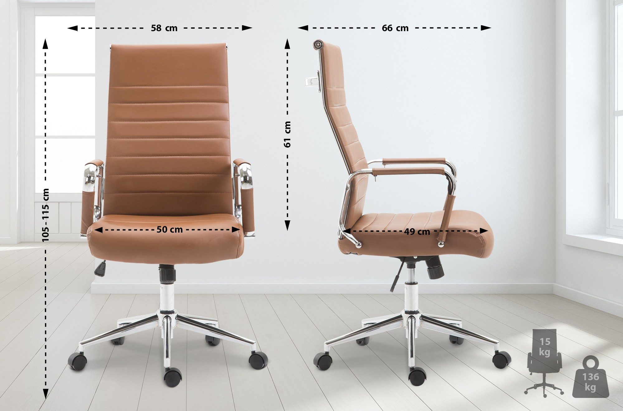 furnicato Bürostuhl Kolumbus 105-115x58x66 cm hellbraun (1 St)