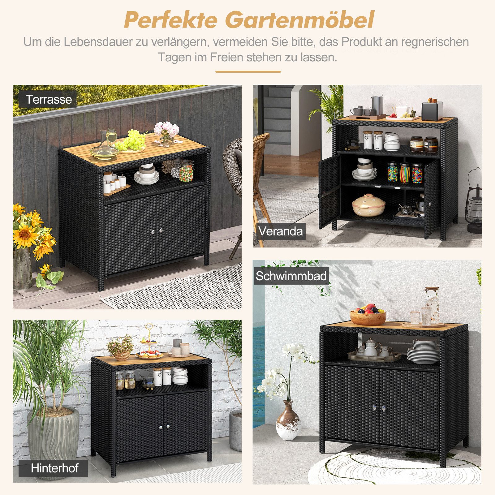 COSTWAY Garten-Geräteschrank, BxT: 90x53 cm, outdoor, Holz & Rattan, wetter günstig online kaufen