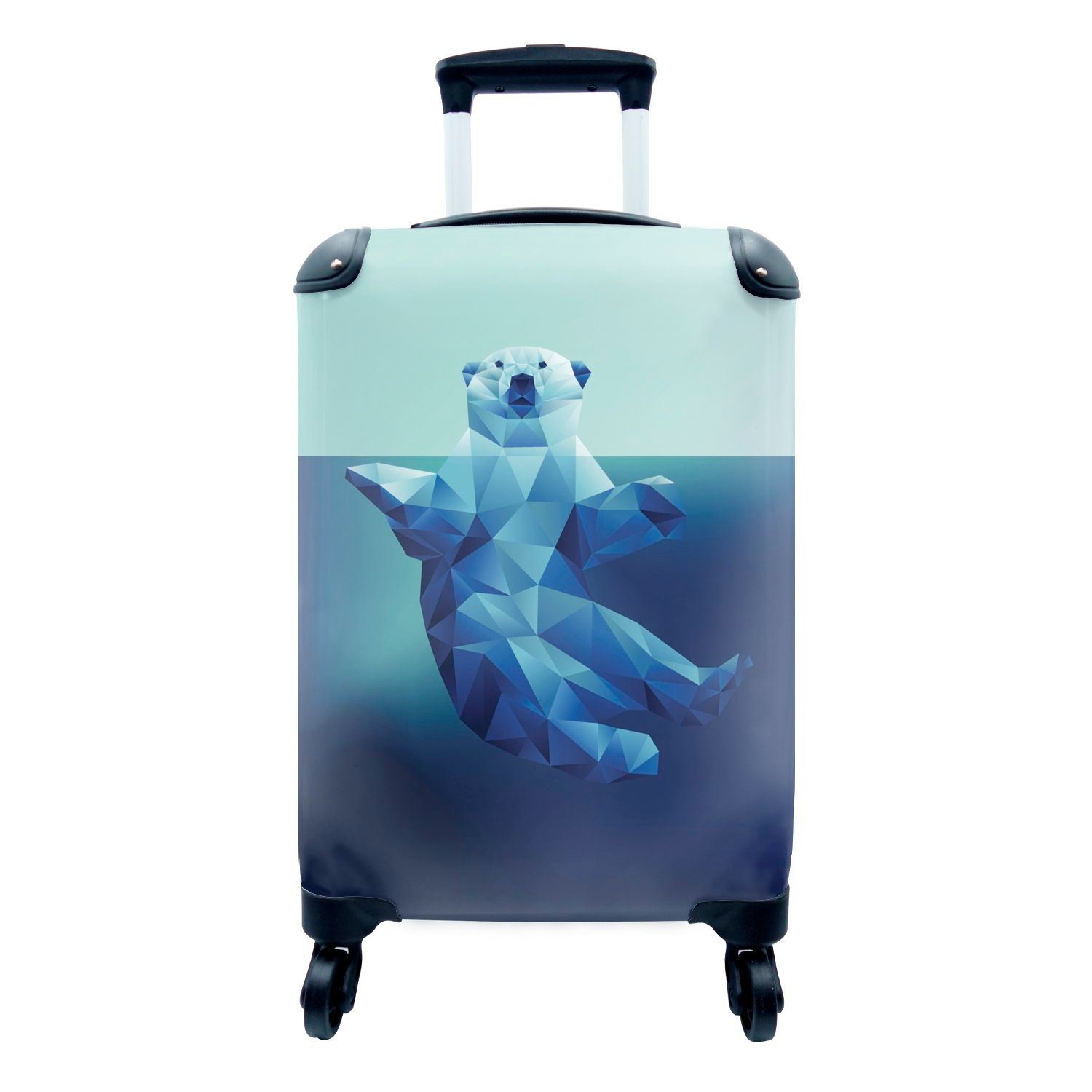 MuchoWow Handgepäckkoffer Geometrische Illustration eines Eisbären im Wasser, 4 Rollen, Reisetasche mit rollen, Handgepäck für Ferien, Trolley, Reisekoffer