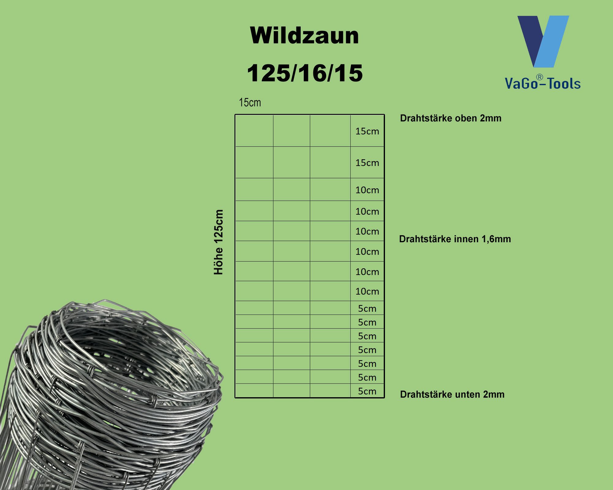 VaGo-Tools Wildzaun Wildzaun Drahtzaun Weidezaun 100/16/15 Zaun 50m