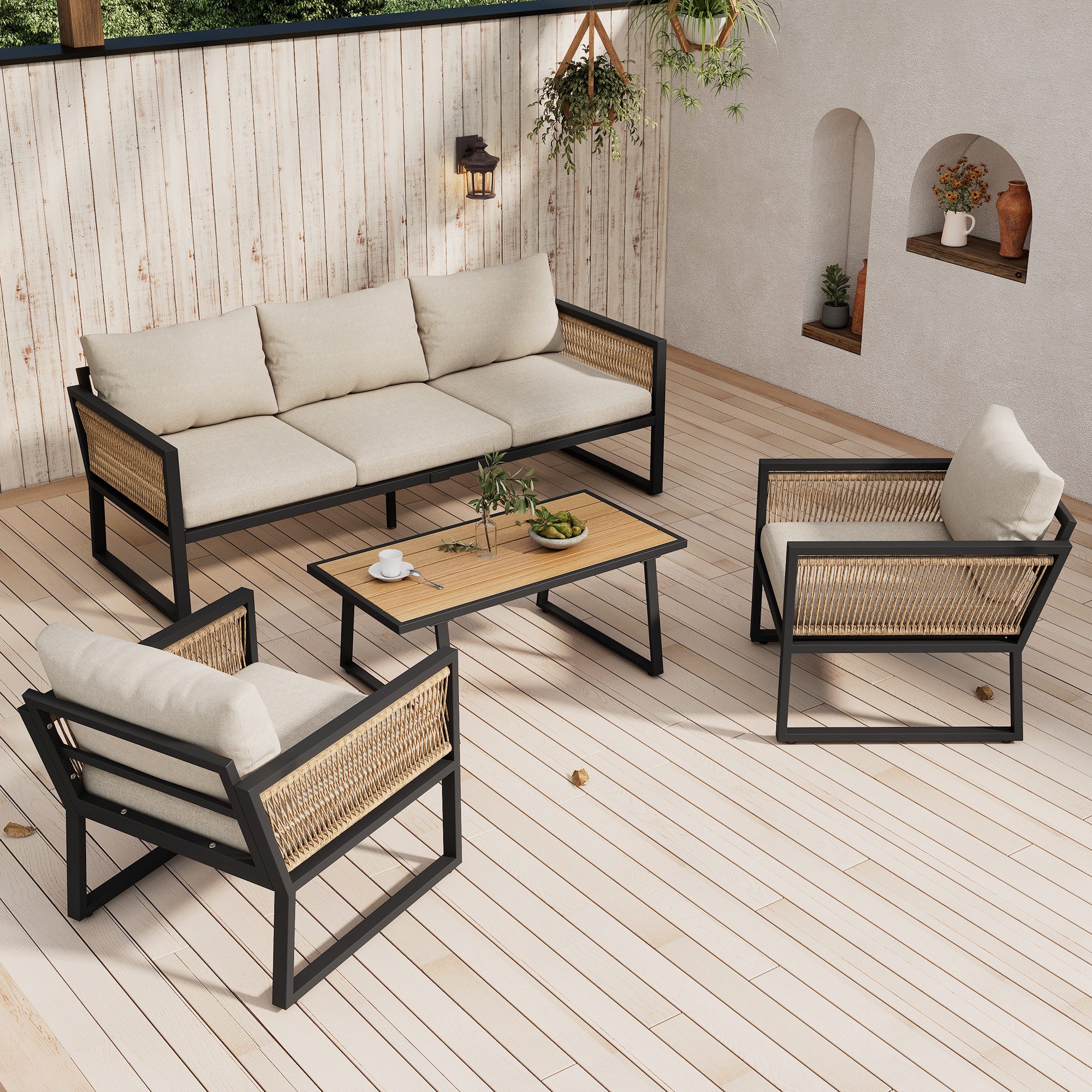 Flieks Gartenlounge-Set, (4-tlg), 5 Sitzer Gartenmöbel günstig online kaufen