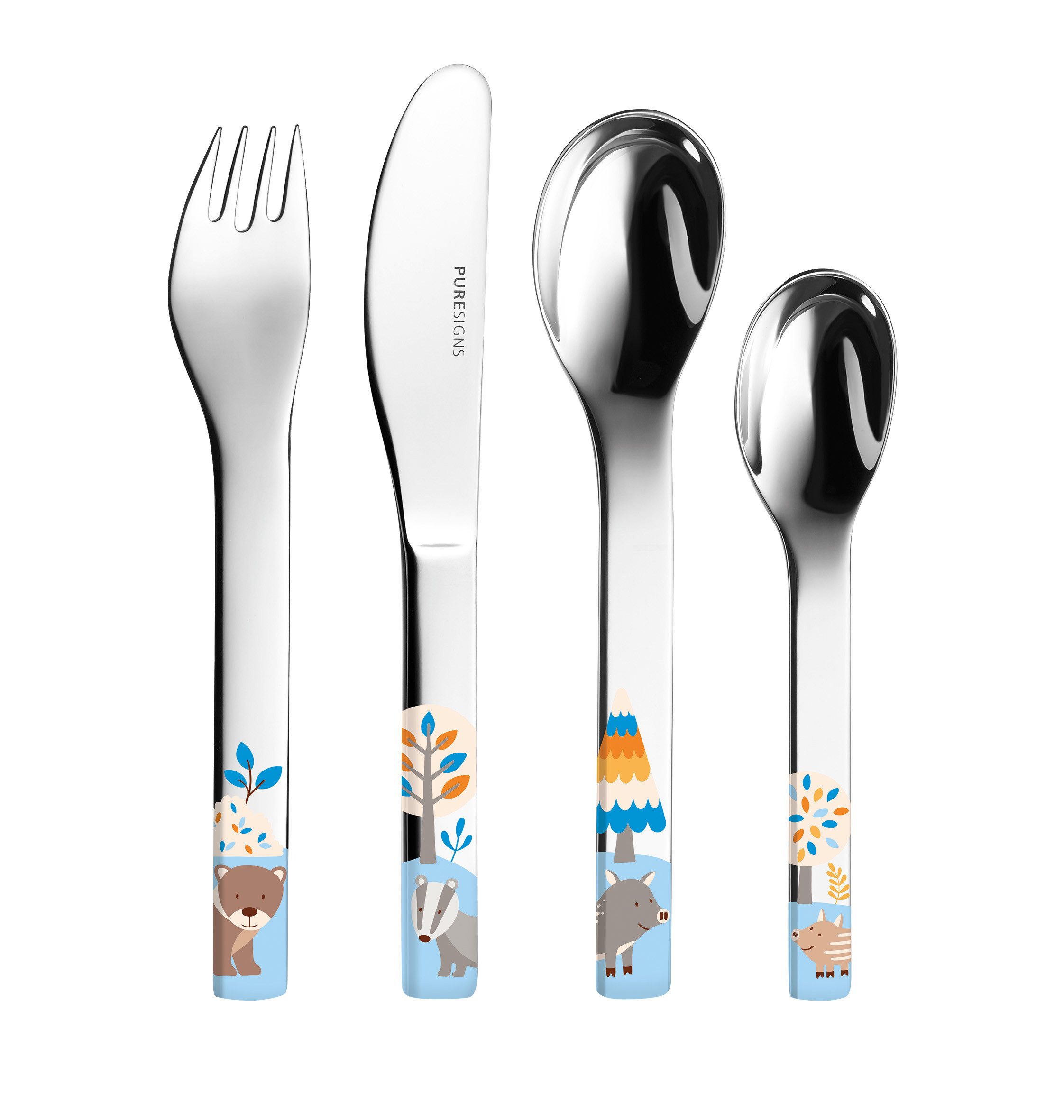 PURESIGNS Kindergeschirr-Set FRIENDS (7-tlg), 1 Personen, Edelstahl 18/10, Porzellan, Plastikfreier Essgenuss für die Kleinen