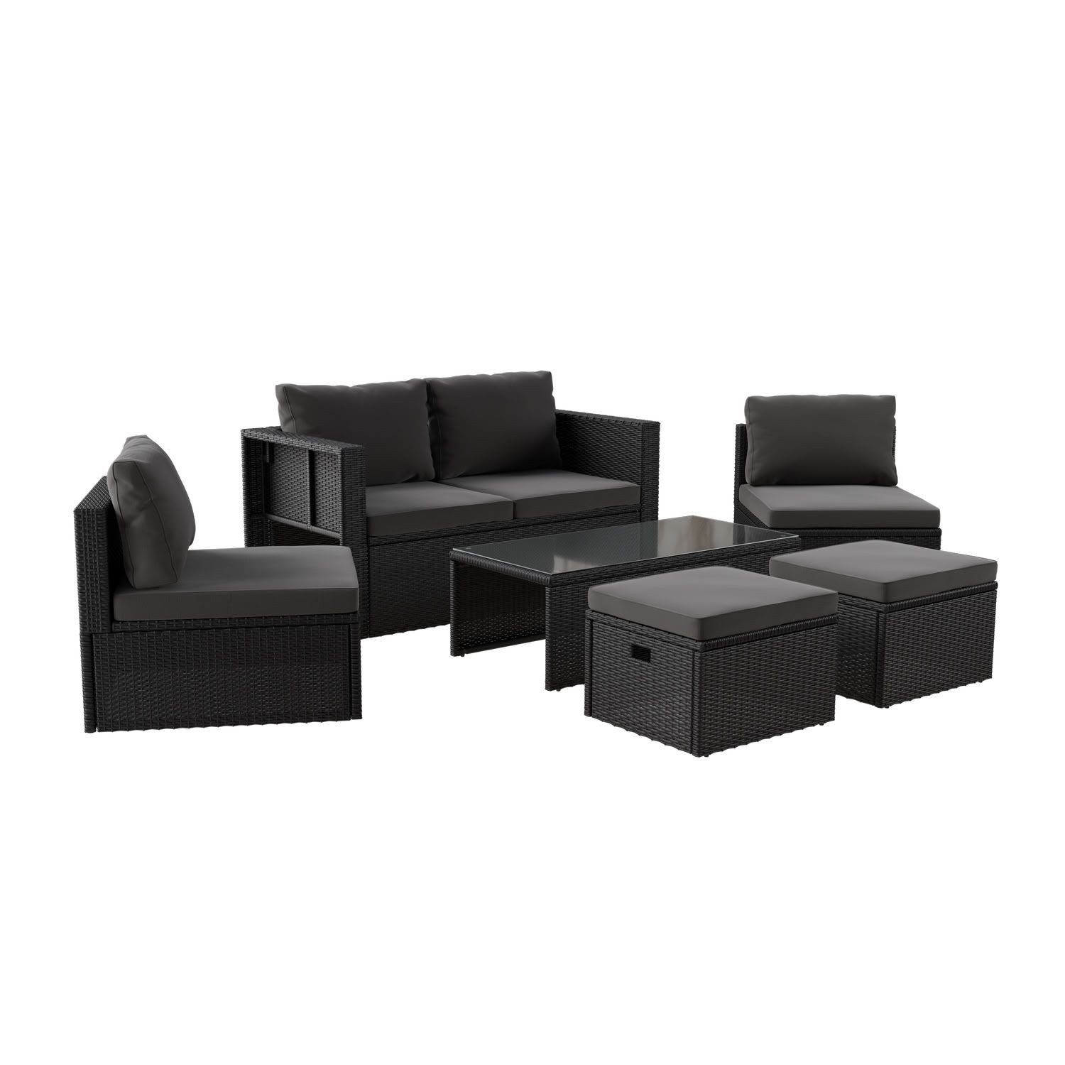 Juskys Gartenlounge-Set Salou, (6-tlg), für 6 Personen, Polyrattan, Glasplatte, wetterfest, mit Kissen