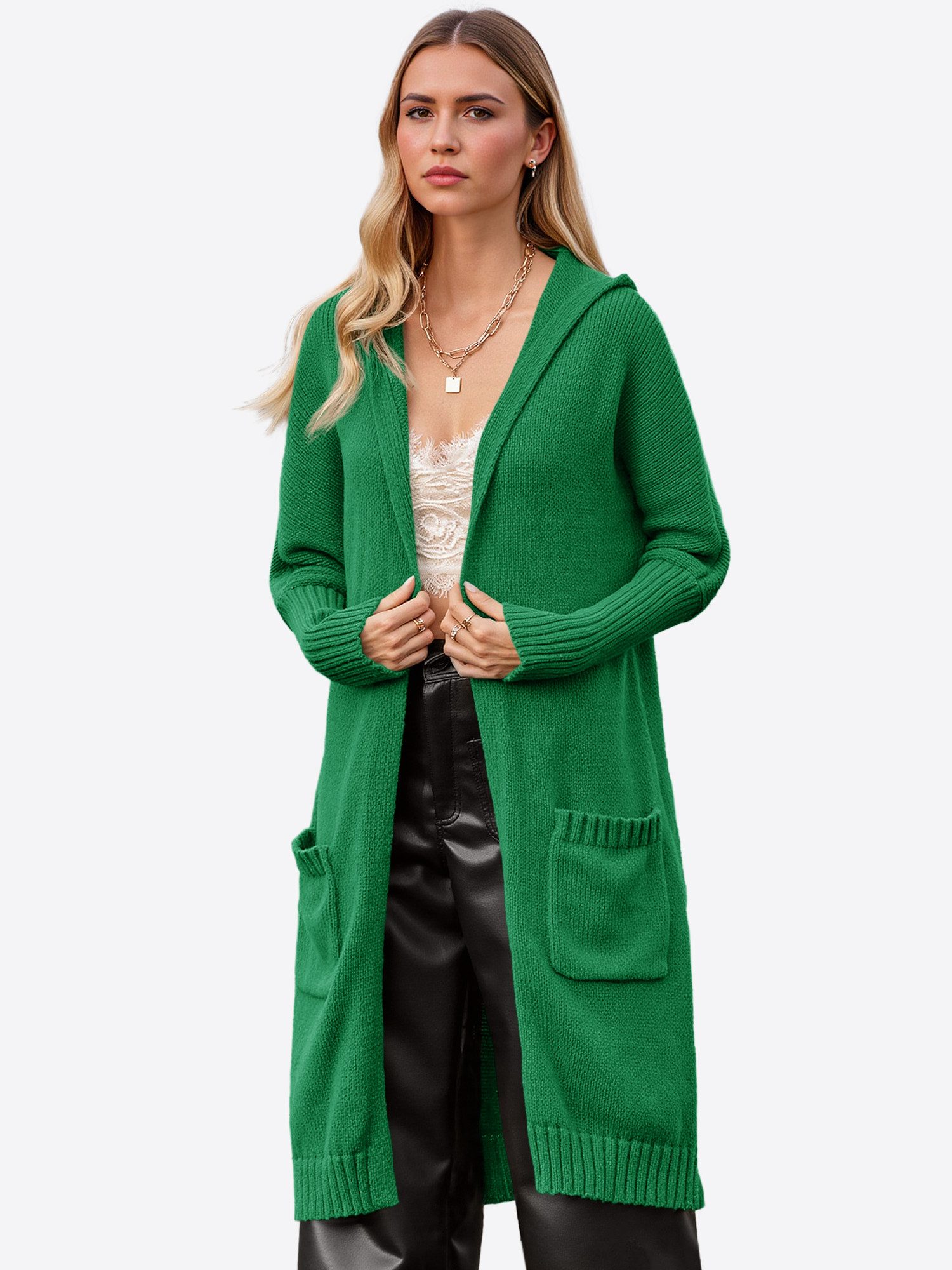 Imily Bela Cardigan Damen Long Cardigan mit Kapuze (Packung, 1-tlg., 1per-Pack) gestrickt