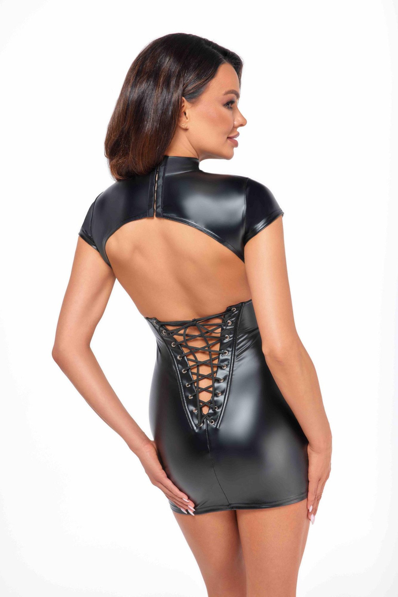 Noir Handmade Minikleid Damen wetlook Minikleid elastisch schwarz mit Schnü günstig online kaufen