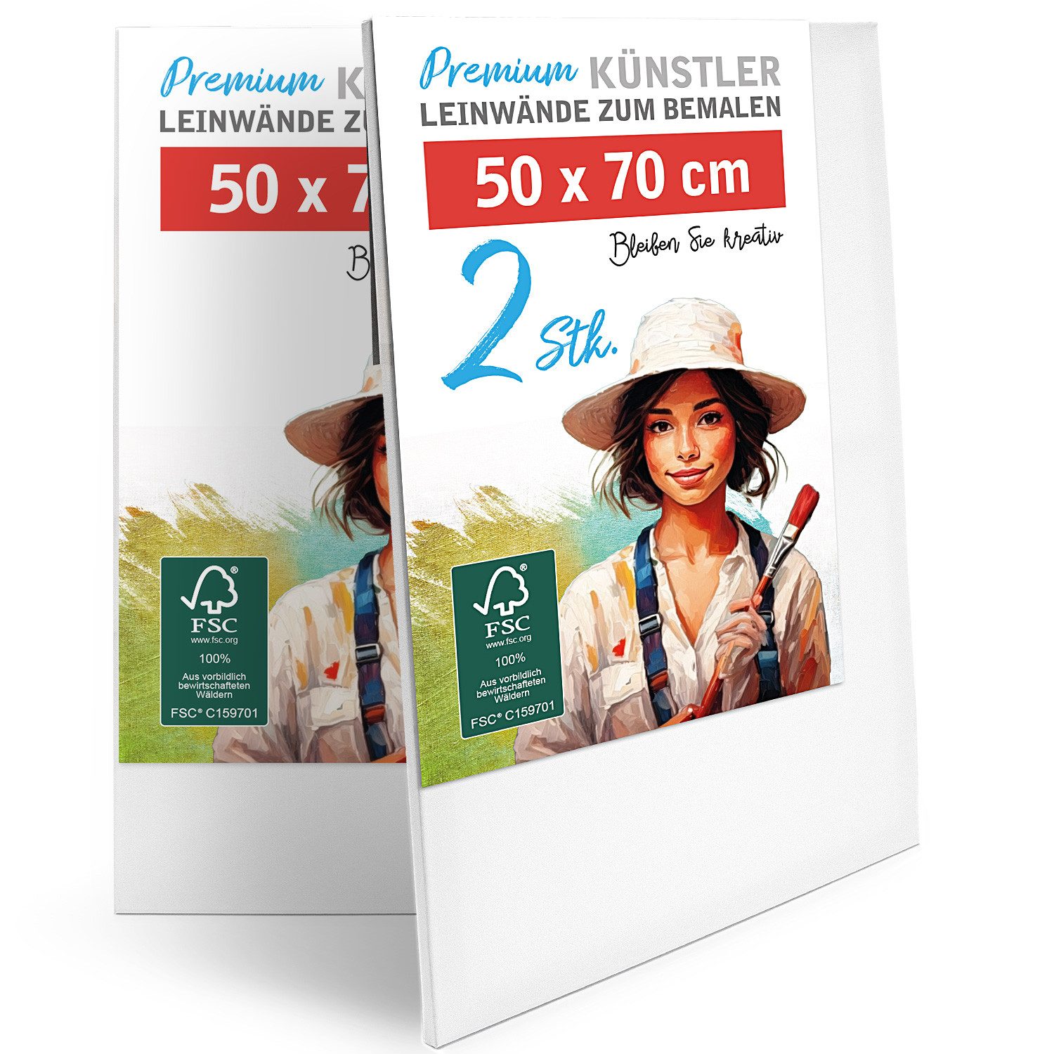 M MERCEO Leinwand, 2er-Set Leinwand 50x70cm (zum Bemalen, Baumwolle, Keilrahmen, 280g/m)