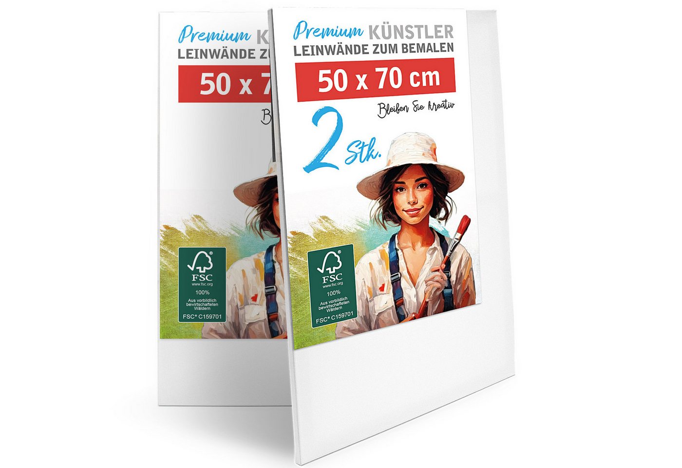 M MERCEO Leinwand, 2er-Set Leinwand 50x70cm (zum Bemalen, Baumwolle, Keilrahmen, 280g/m)