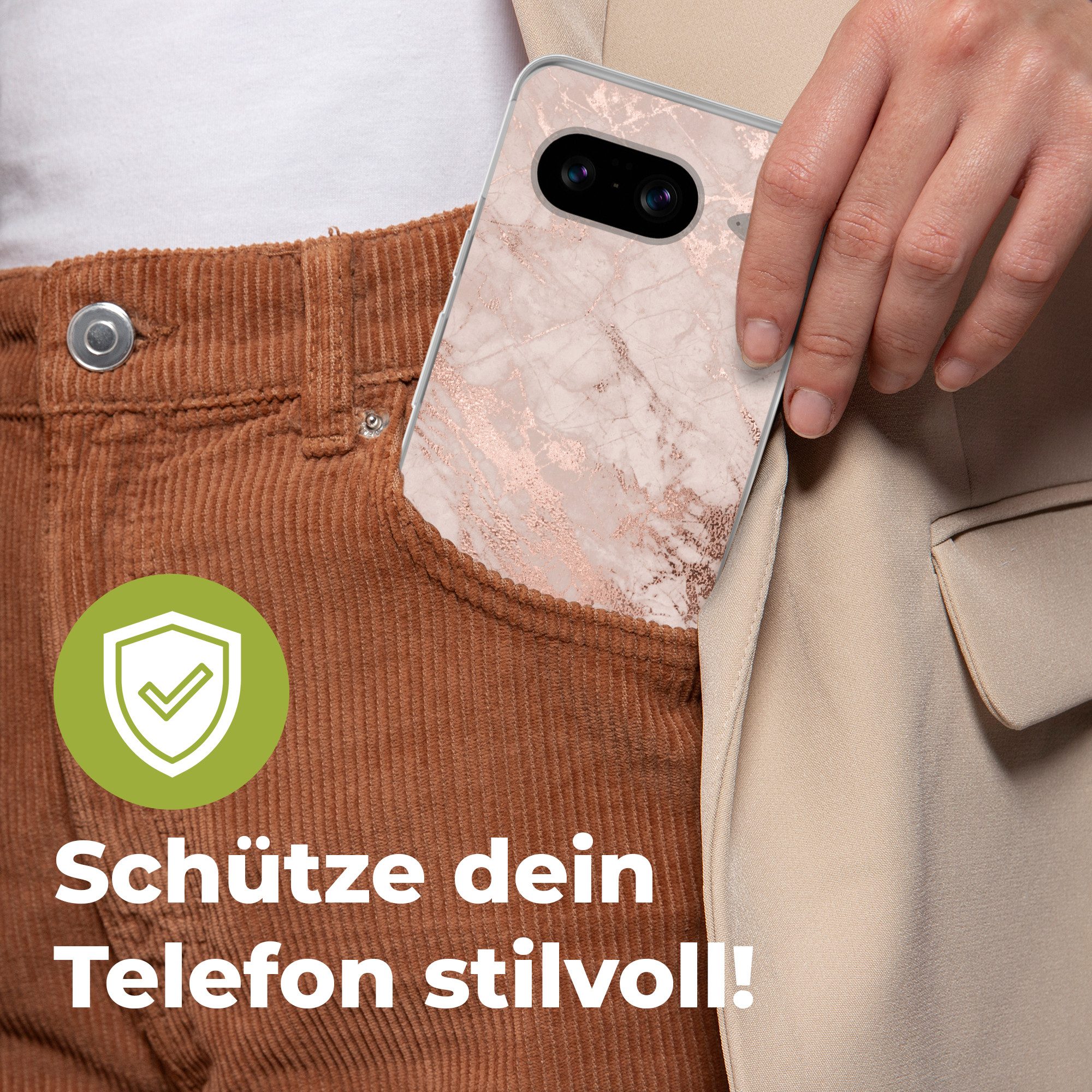 MuchoWow Handyhülle für Google Pixel 8 Marmor - Rosa - Luxus - Marmoroptik - Glitzer - Des, Handy Case, Silikon, Bumper Case Dünn