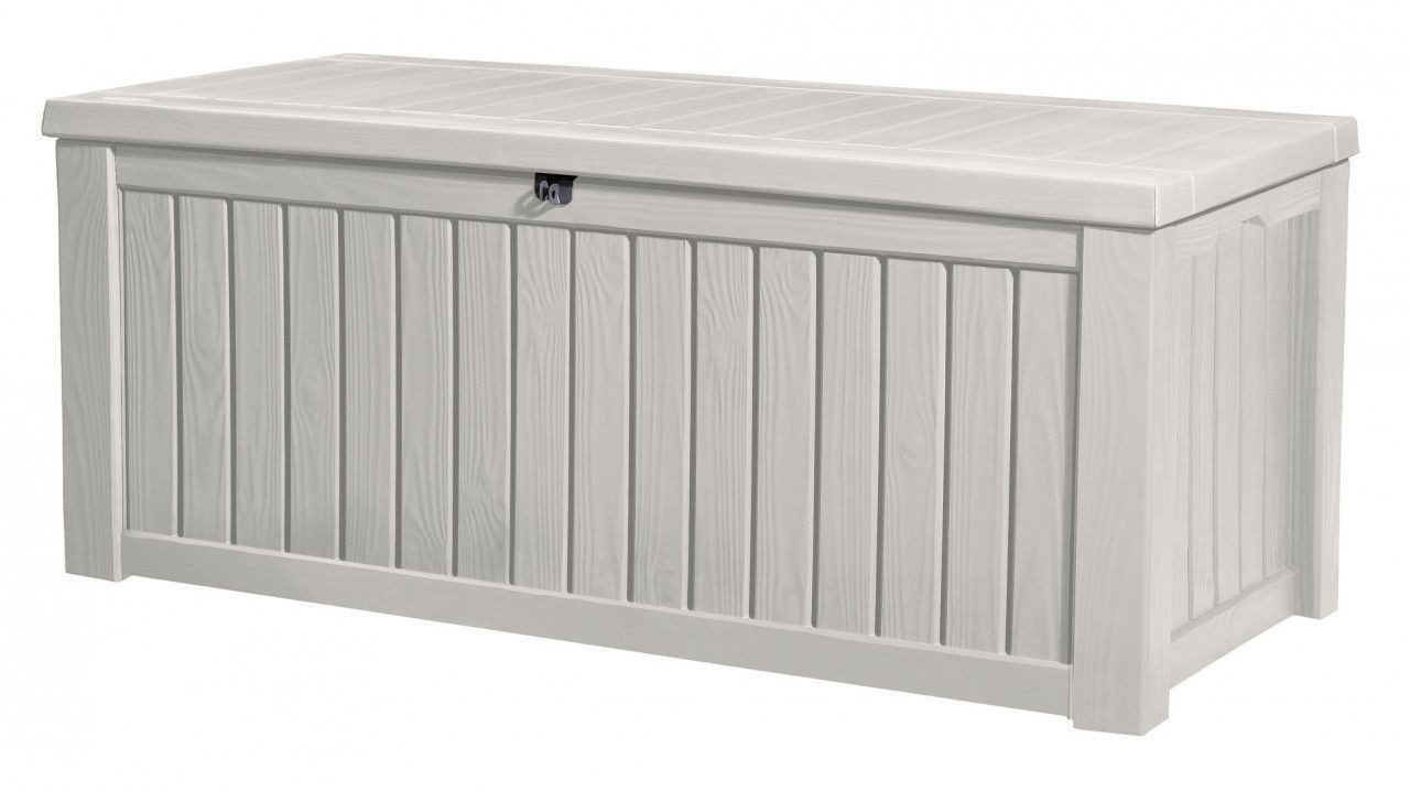 Keter Gartenbox Rockwood 570L Weiß naturgetreue Holzoptik Aufbewahrungsbox günstig online kaufen