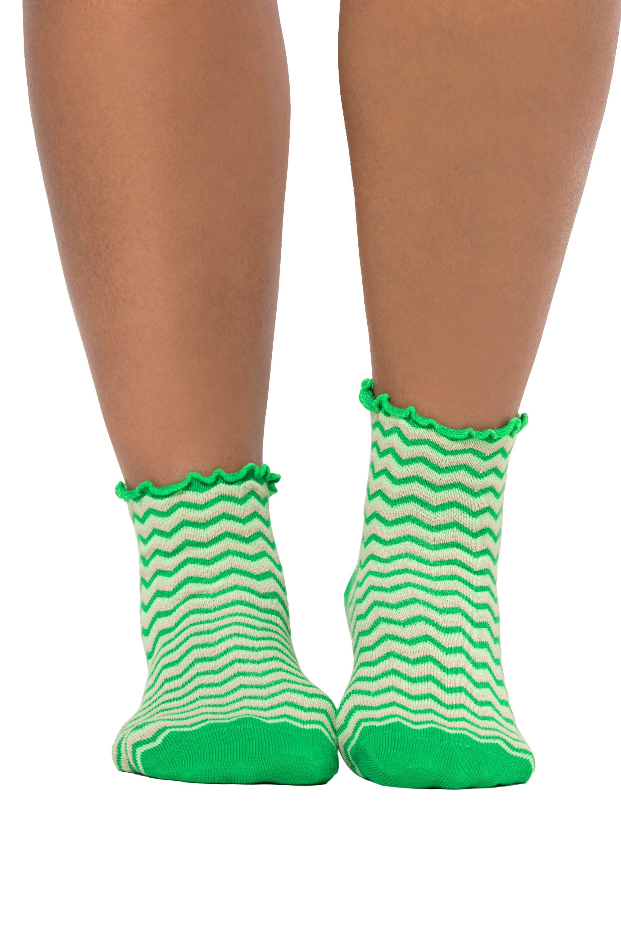 Ulla Popken Kuschelsocken Strümpfe 2er-Pack Rüschenkante Zacken/uni