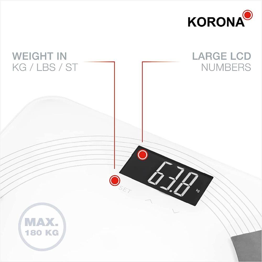 KORONA Körper-Analyse-Waage DEBBY Diagnosewaage Fitnesswaage Personenwaage Kalorien, Körperfett Körperwasser Muskelanteil digital weiß 180kg BMI – Bild 3 von 5