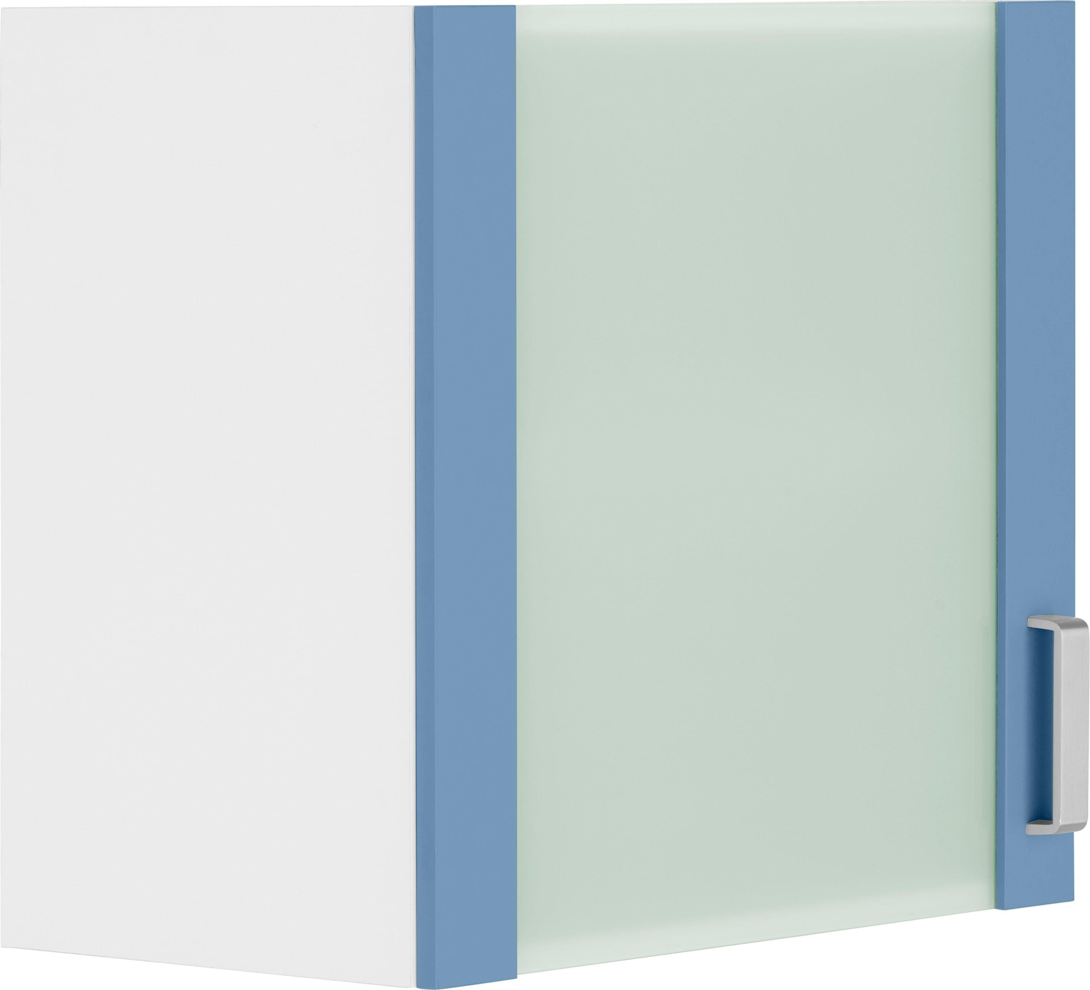 Front mit wiho Glaseinsatz Glashängeschrank Küchen himmelblau/weiß Husum