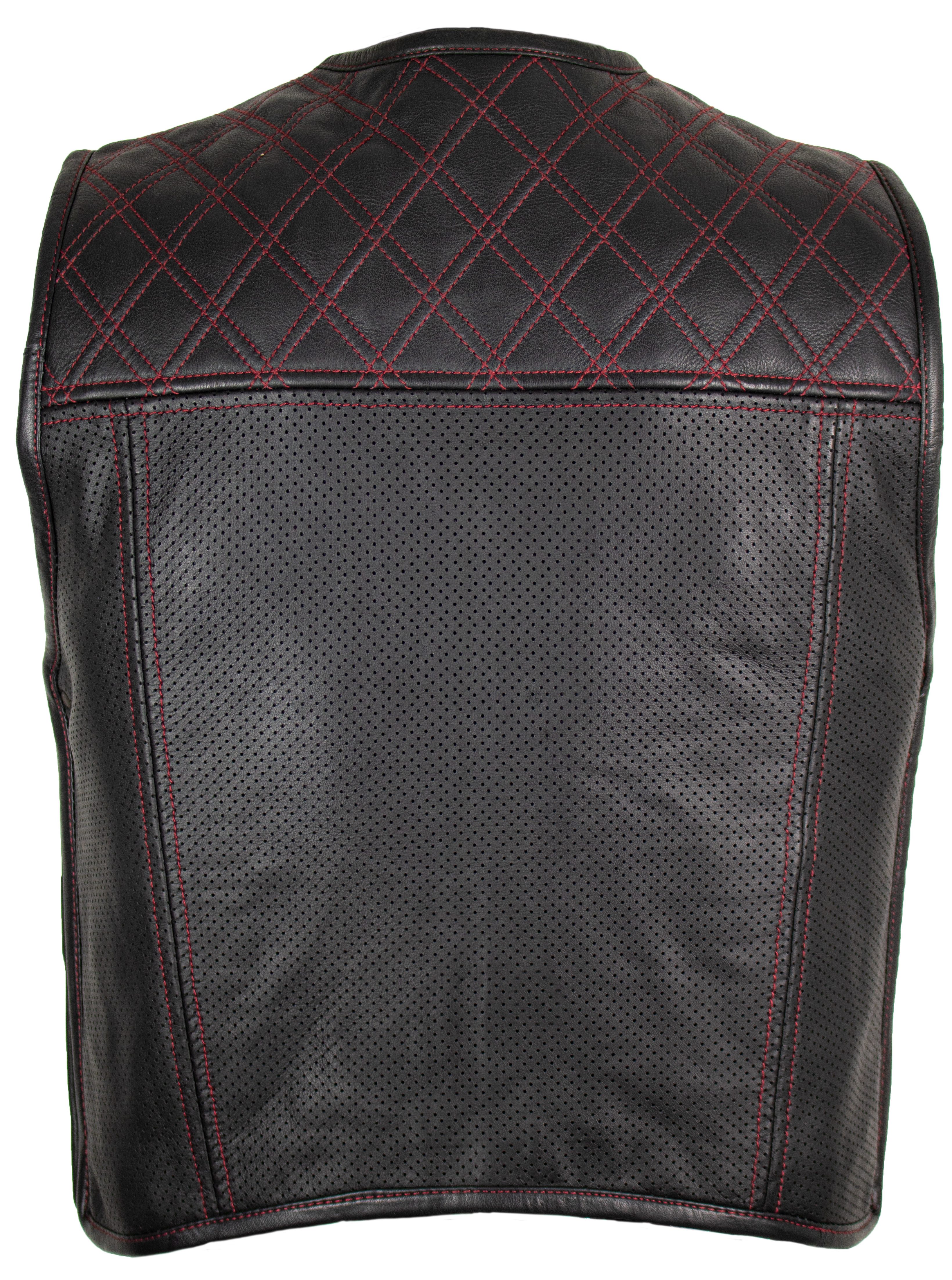 MDM Lederweste Herren Lederweste Bikerweste Hunter Club Kutte schwarz / rot günstig online kaufen