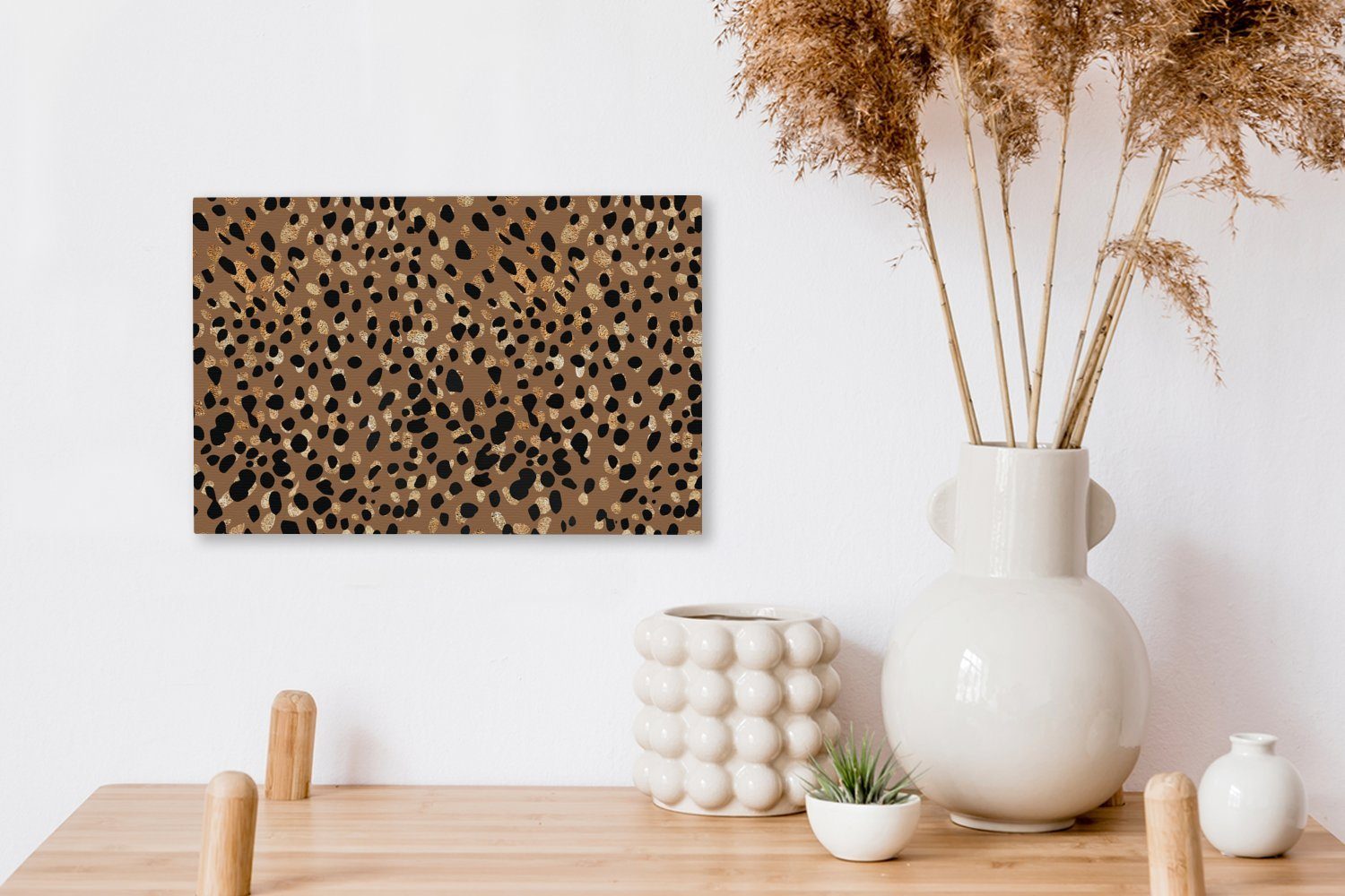Leinwandbilder, Tiermuster cm Leopard 30x20 St), - Braun, Leinwandbild Gold Aufhängefertig, Wanddeko, OneMillionCanvasses® - - (1 Wandbild