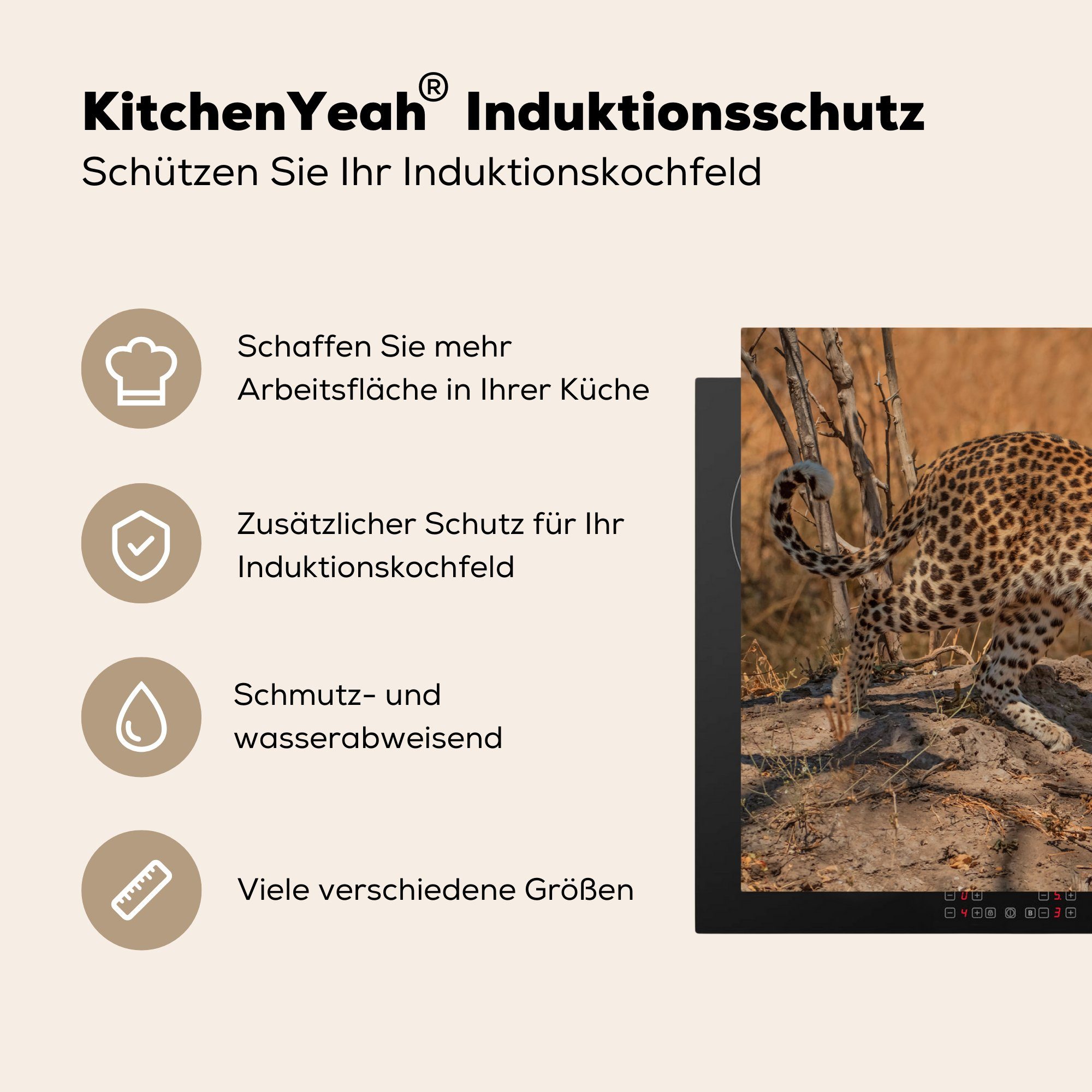 tlg), Gepard cm, MuchoWow für (1 - Ceranfeldabdeckung, Herdblende-/Abdeckplatte Vinyl, küche Arbeitsplatte Äste, 83x51 Camouflage -