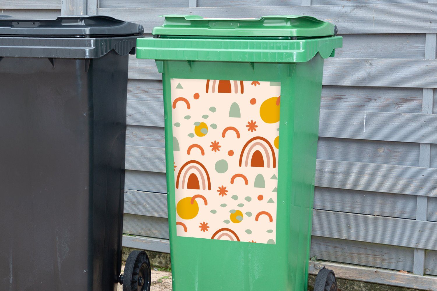 St), Abfalbehälter (1 - - Wandsticker MuchoWow Sticker, Mülleimer-aufkleber, Container, Sommer Muster Mülltonne, Regenbogen